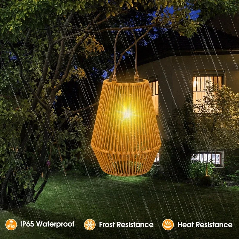 Outdoor Solar Hanging Lights Waterproof Woven Lanterns for Garden Yard - Image 5