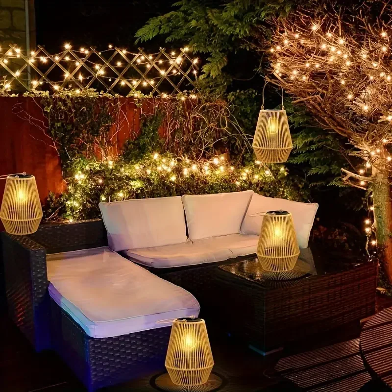 Outdoor Solar Hanging Lights Waterproof Woven Lanterns for Garden Yard - Image 7