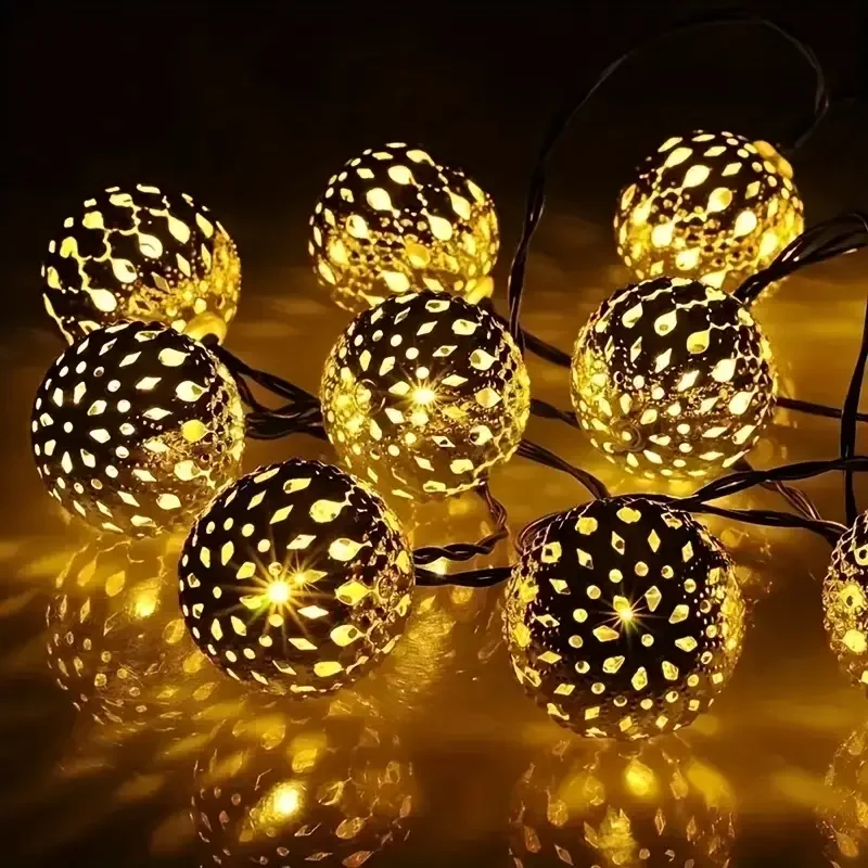 Outdoor Solar Moroccan Ball String Lights 50/30/20 LED Fairy Lights Garden Party - Image 2