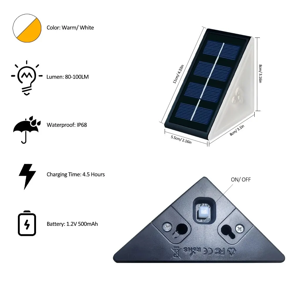Outdoor Solar Step Lights Warm White RGB IP67 Waterproof Pathway Patio Yard - Image 3