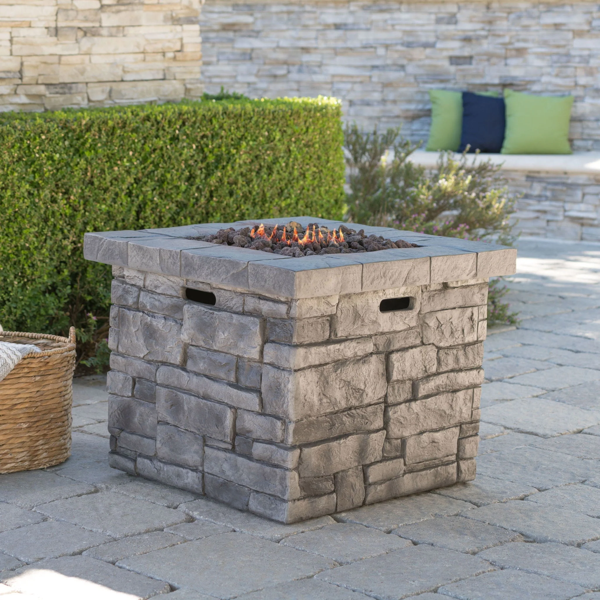 Outdoor Square Propane Fire Pit 40,000 BTU - Gray - Image 2