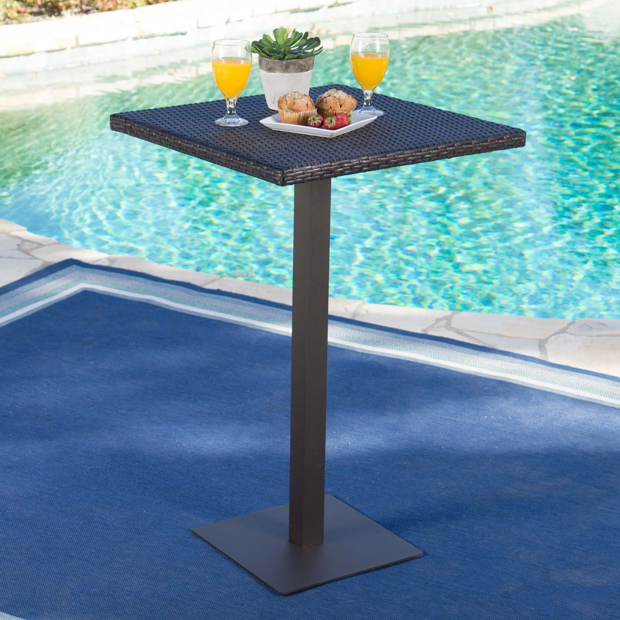 Outdoor Square Rattan Bar Table With Iron Frame - Multi Brown - Image 3