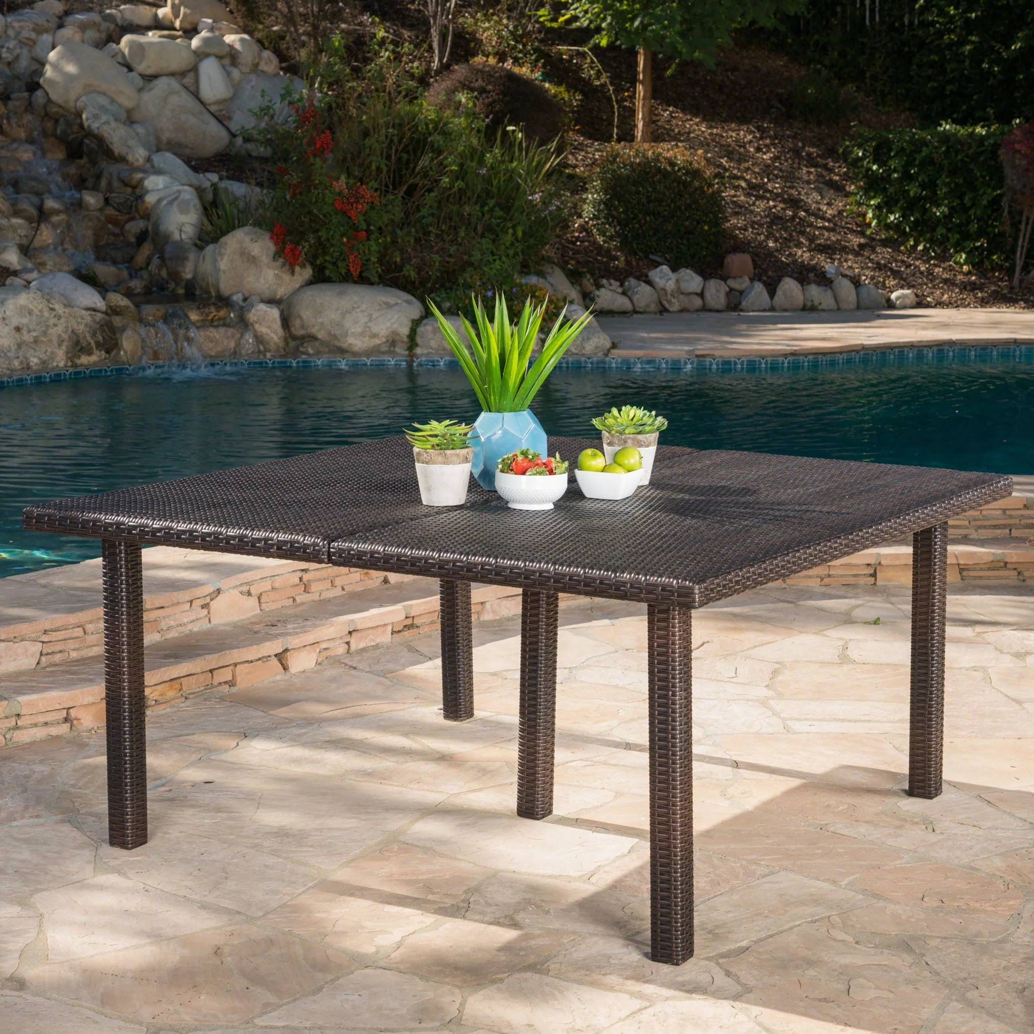 Outdoor Square Rattan Wicker Dining Table - Brown - Image 3