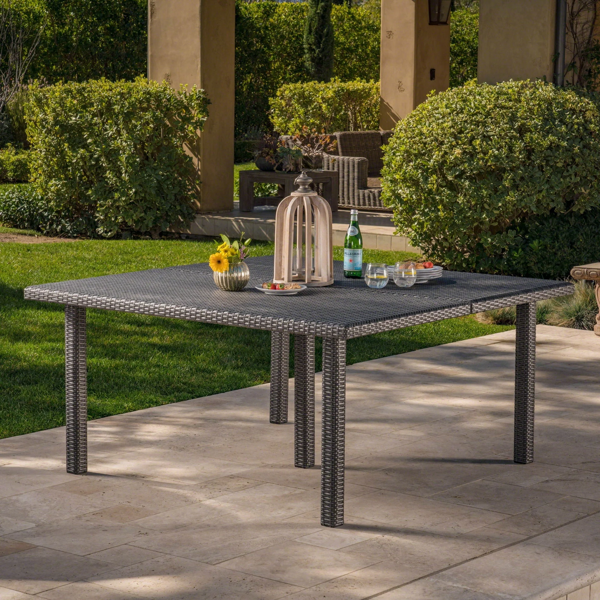 Outdoor Square Rattan Wicker Dining Table - Gray - Image 2