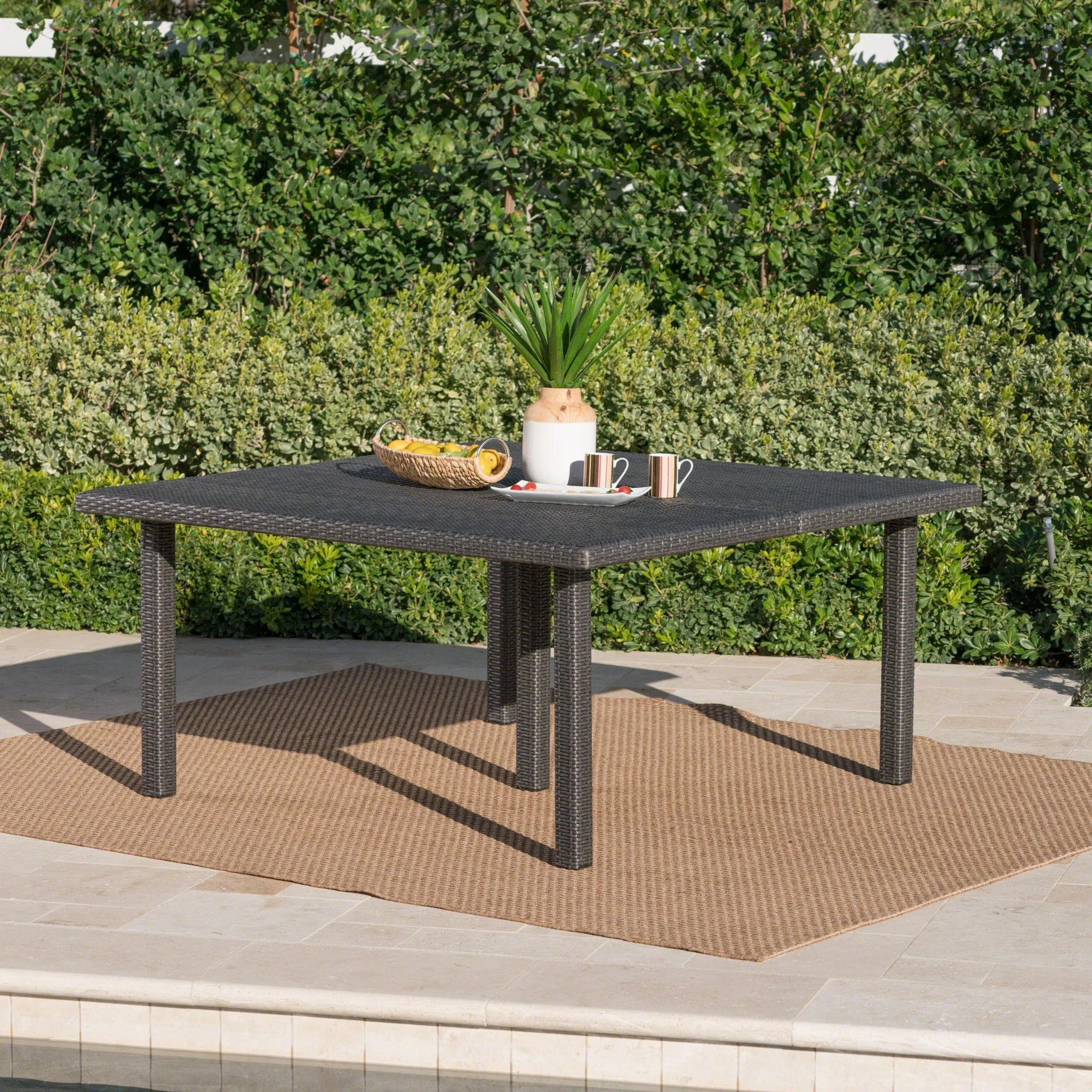Outdoor Square Rattan Wicker Dining Table - Gray - Image 3