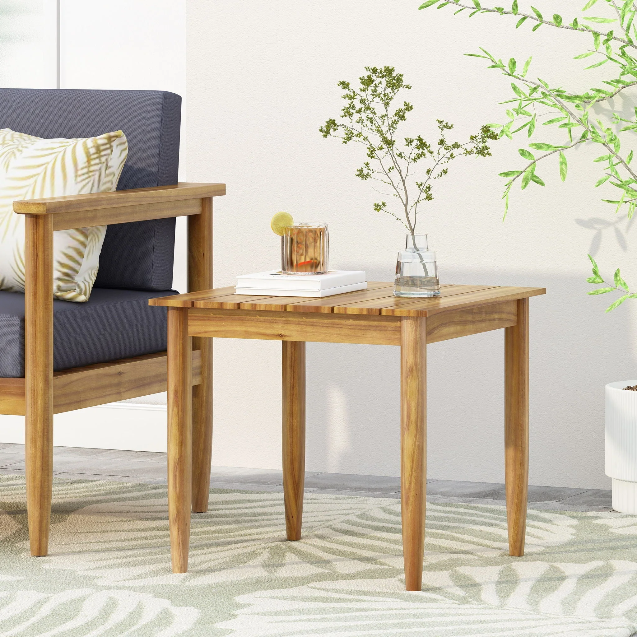 Outdoor Square Side Table With Slatted Top And Wood Frame - Teak - Image 4