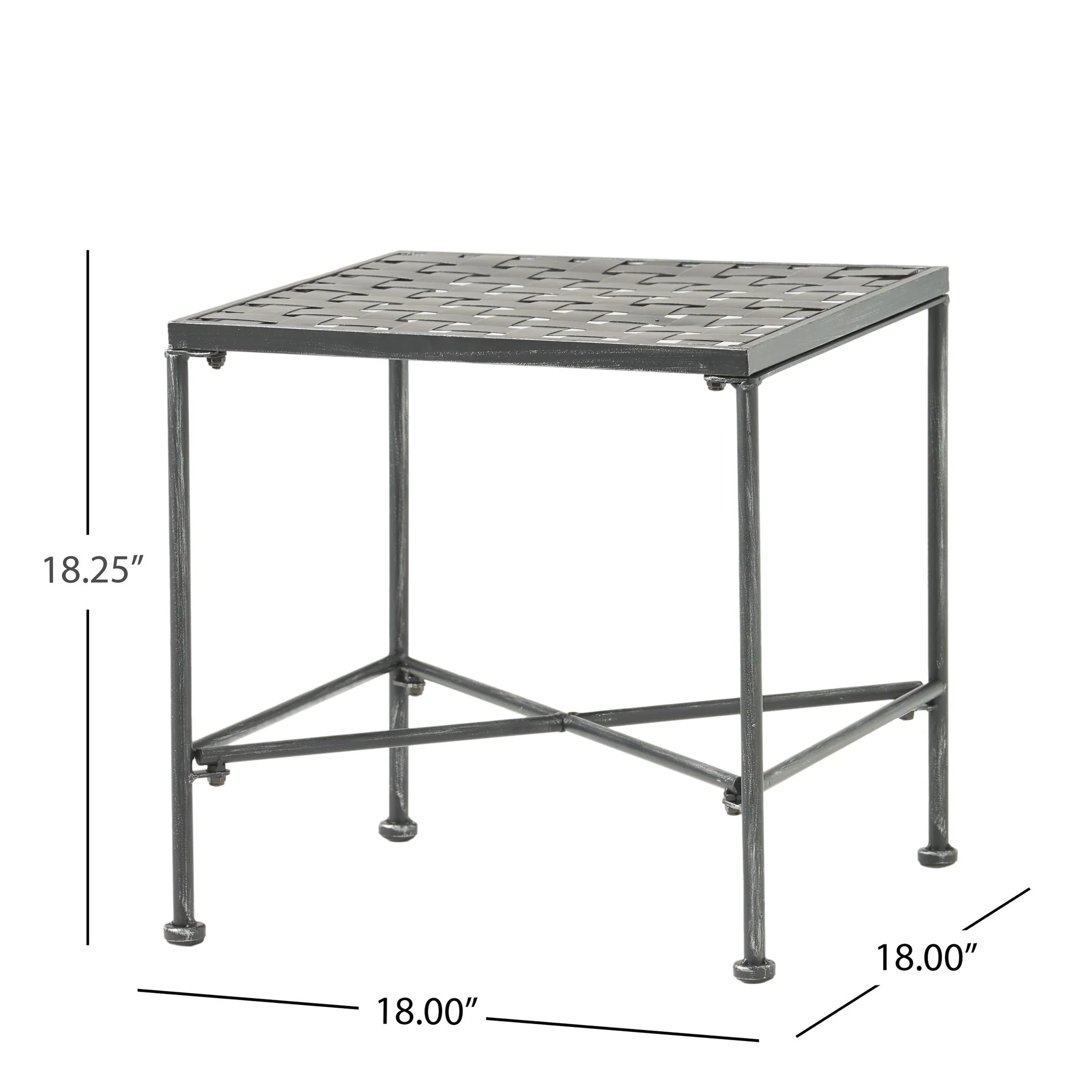 Outdoor Square Side Table with X Shaped Iron Frame - Black - Image 2