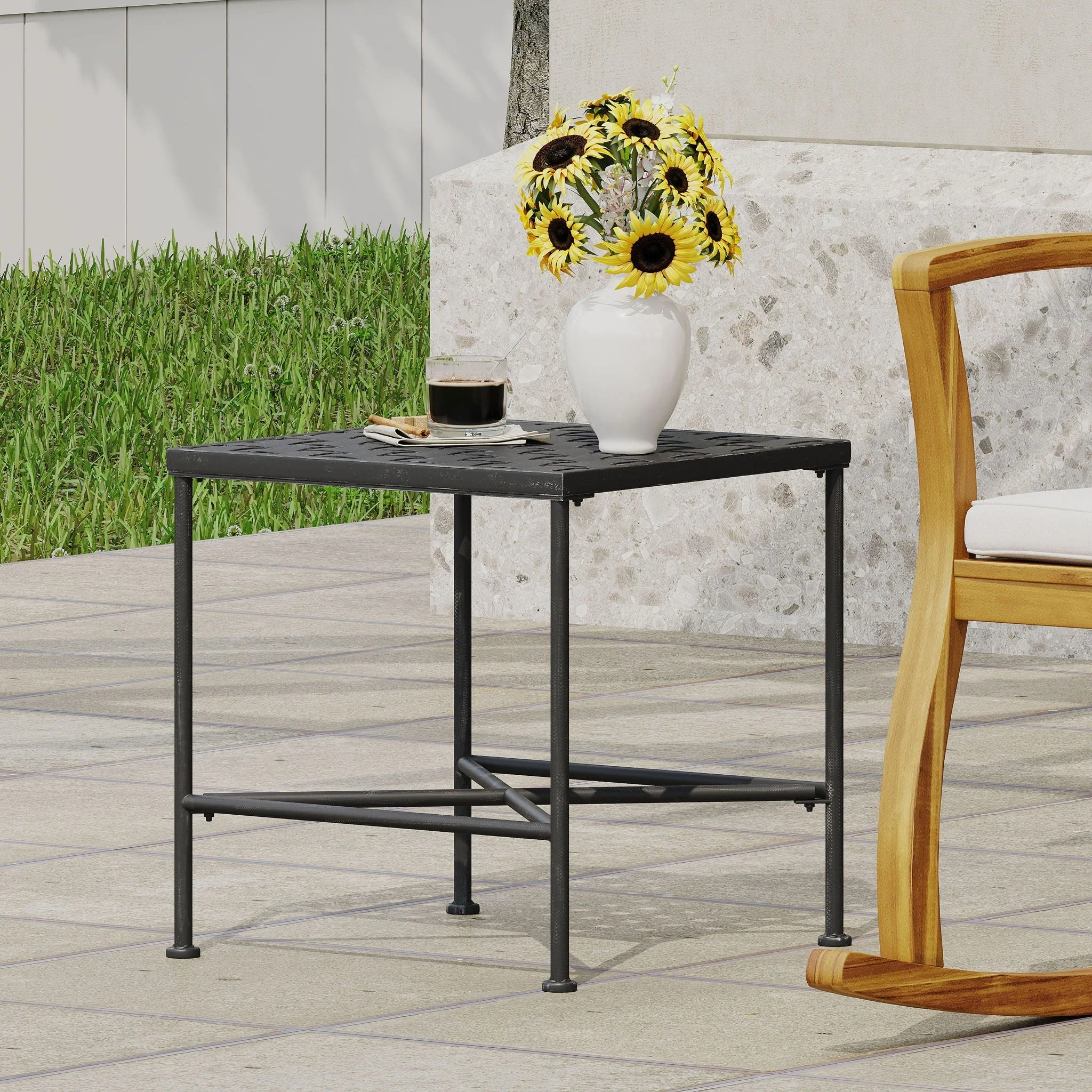 Outdoor Square Side Table with X Shaped Iron Frame - Black - Image 4