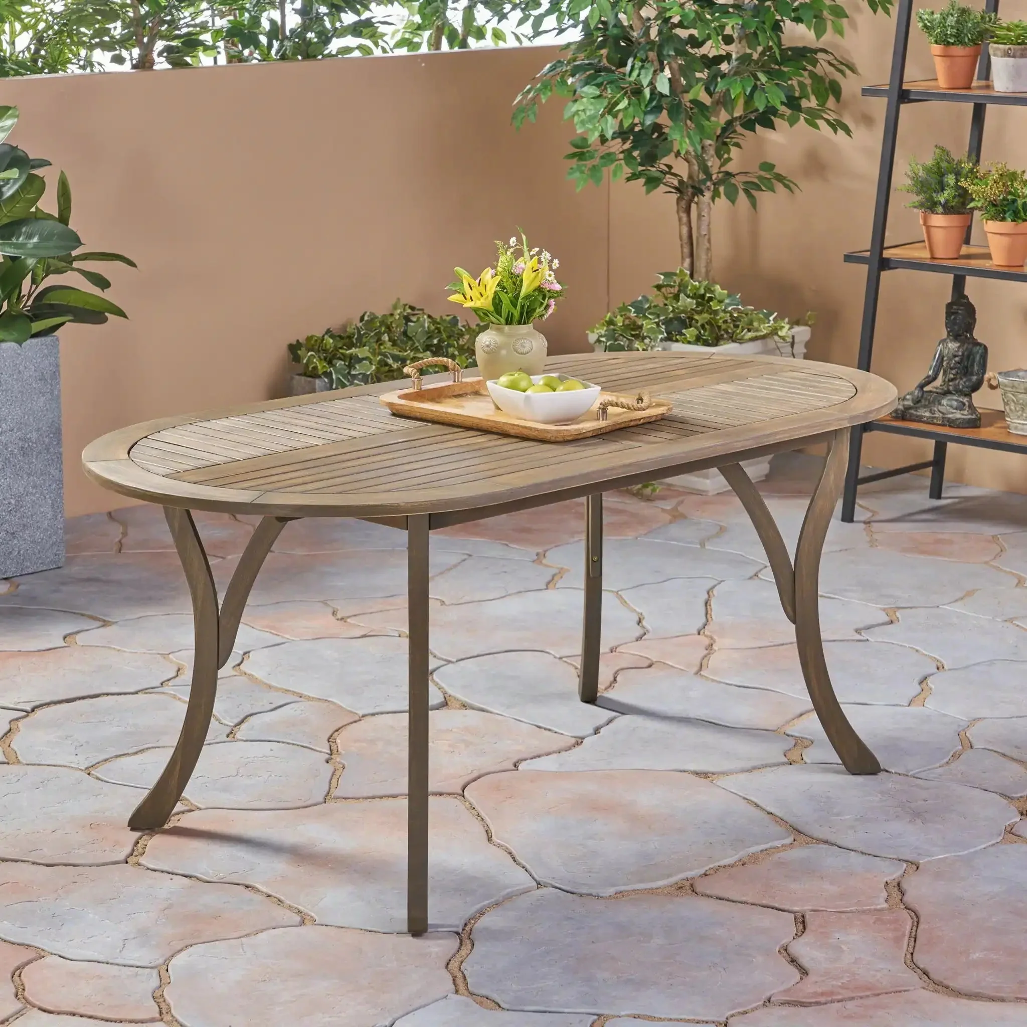 Outdoor Table With Smooth Lines, Slat Top - Image 5
