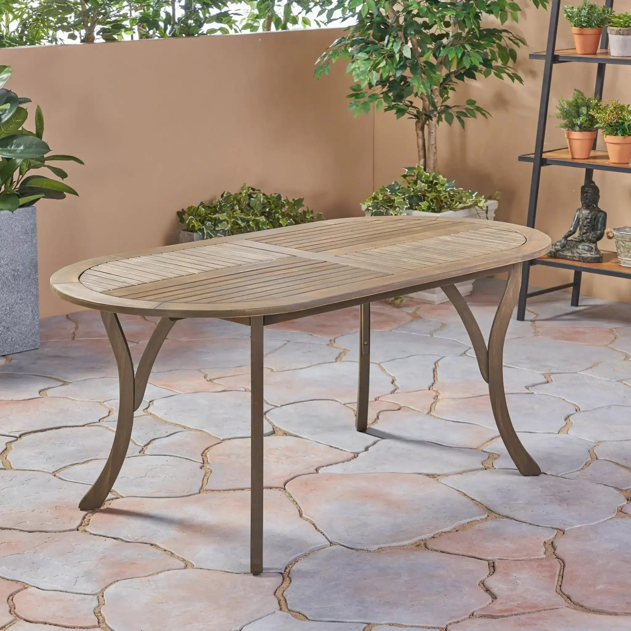 Outdoor Table With Smooth Lines, Slat Top - Image 6
