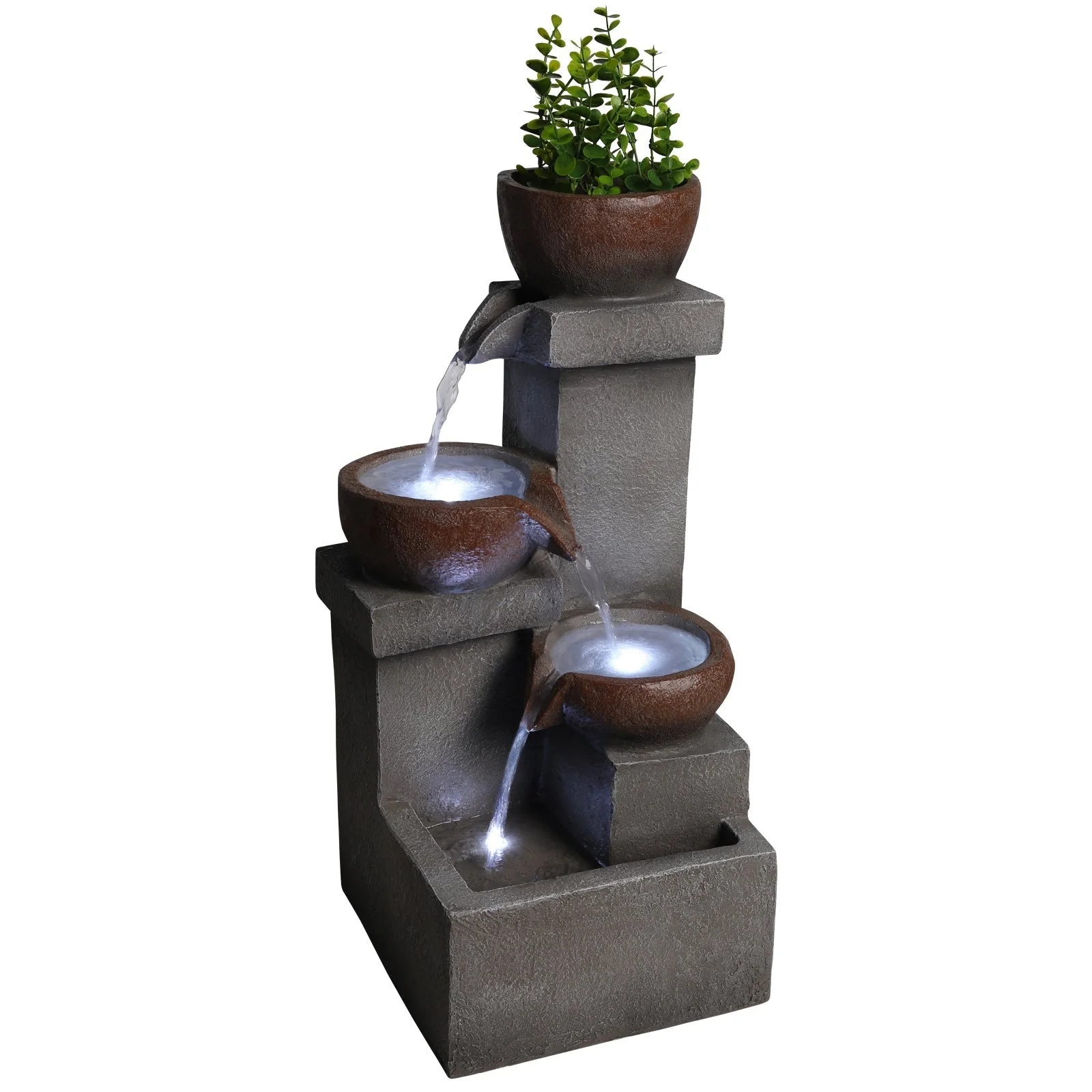 Outdoor Water Fountain Tiered Cascading Jar Waterfall Resin Garden Patio Decor with LED Lights - Image 11