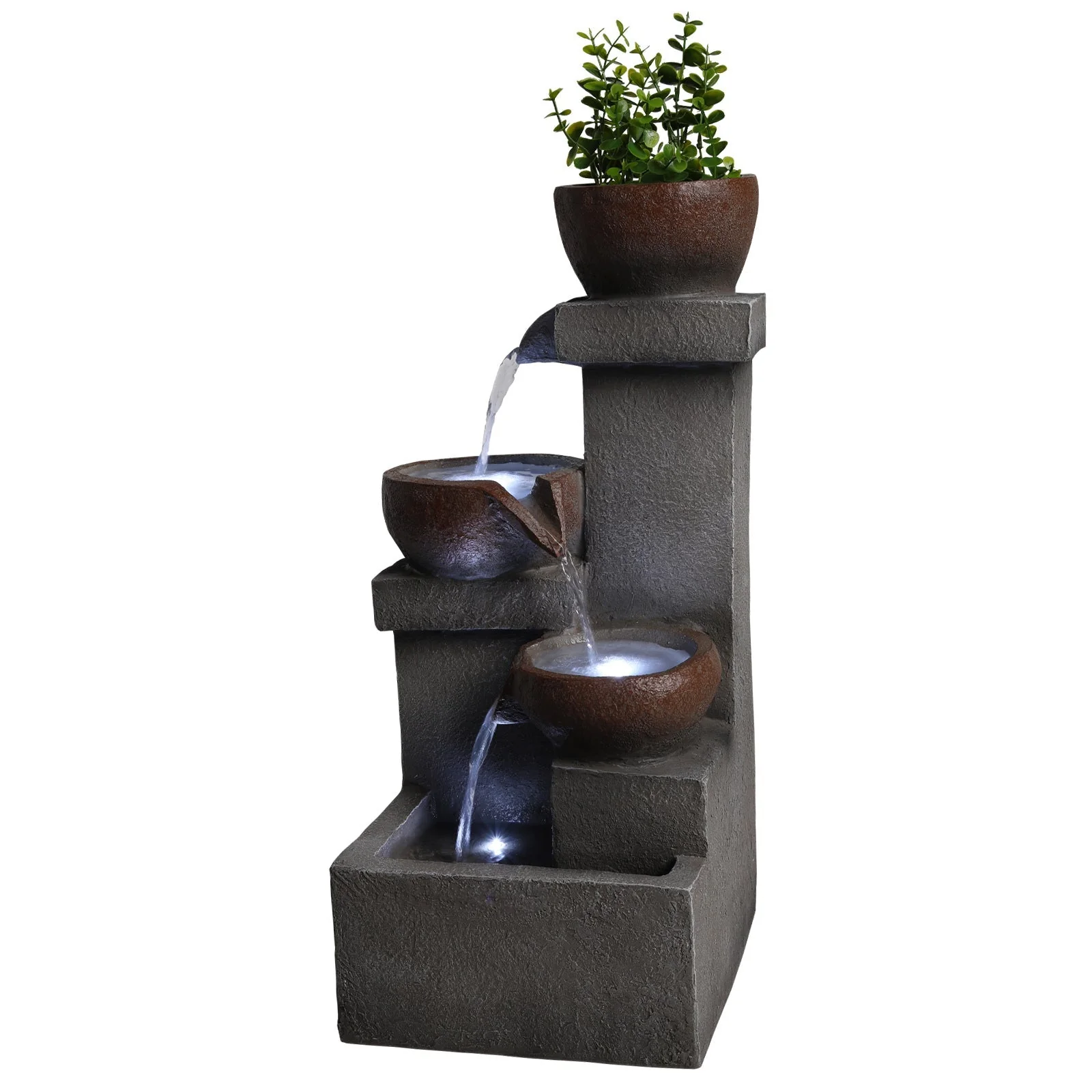Outdoor Water Fountain Tiered Cascading Jar Waterfall Resin Garden Patio Decor with LED Lights - Image 12