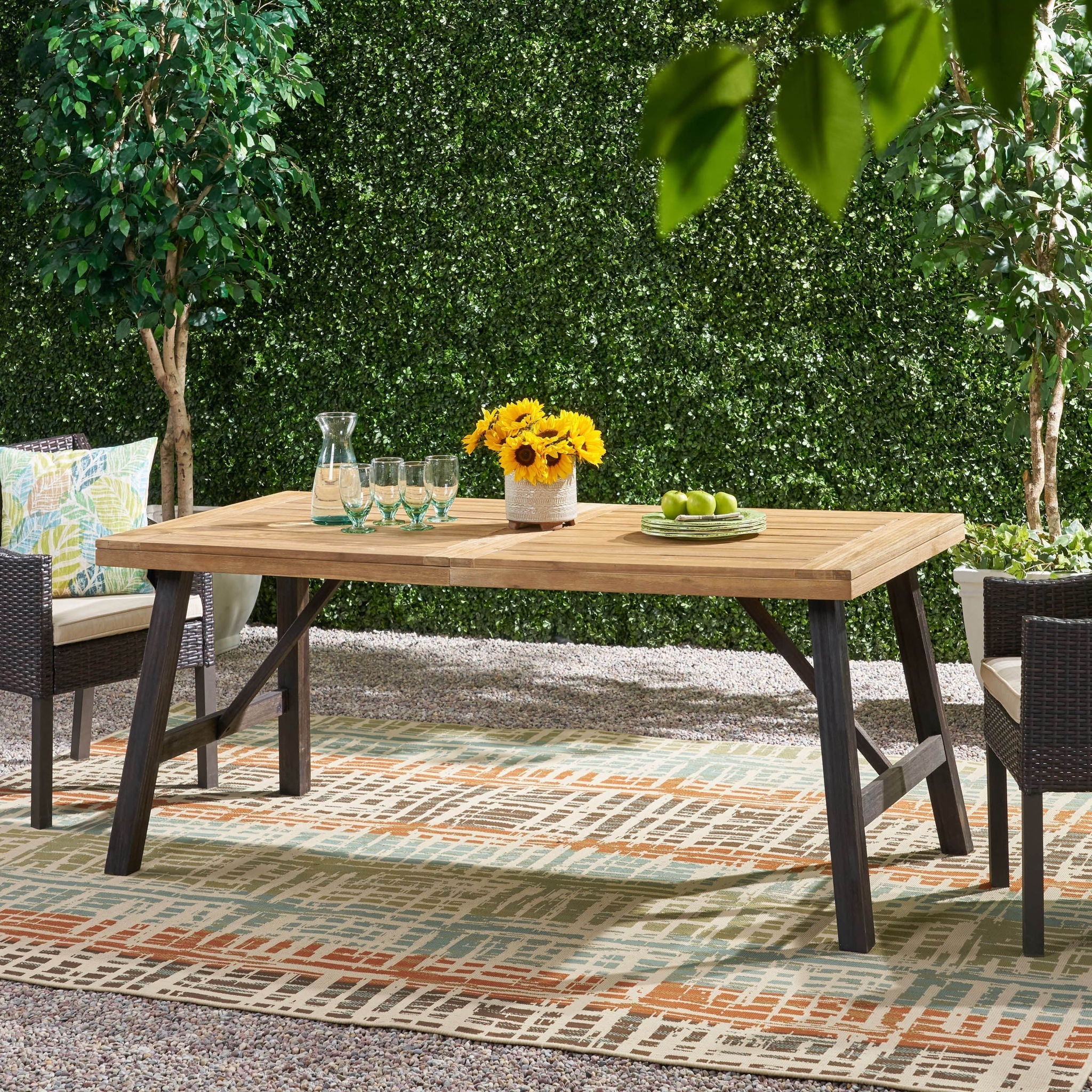 Outdoor Weather Resistant Dining Table With Slat Panel Design - Natural / Gray - Image 4