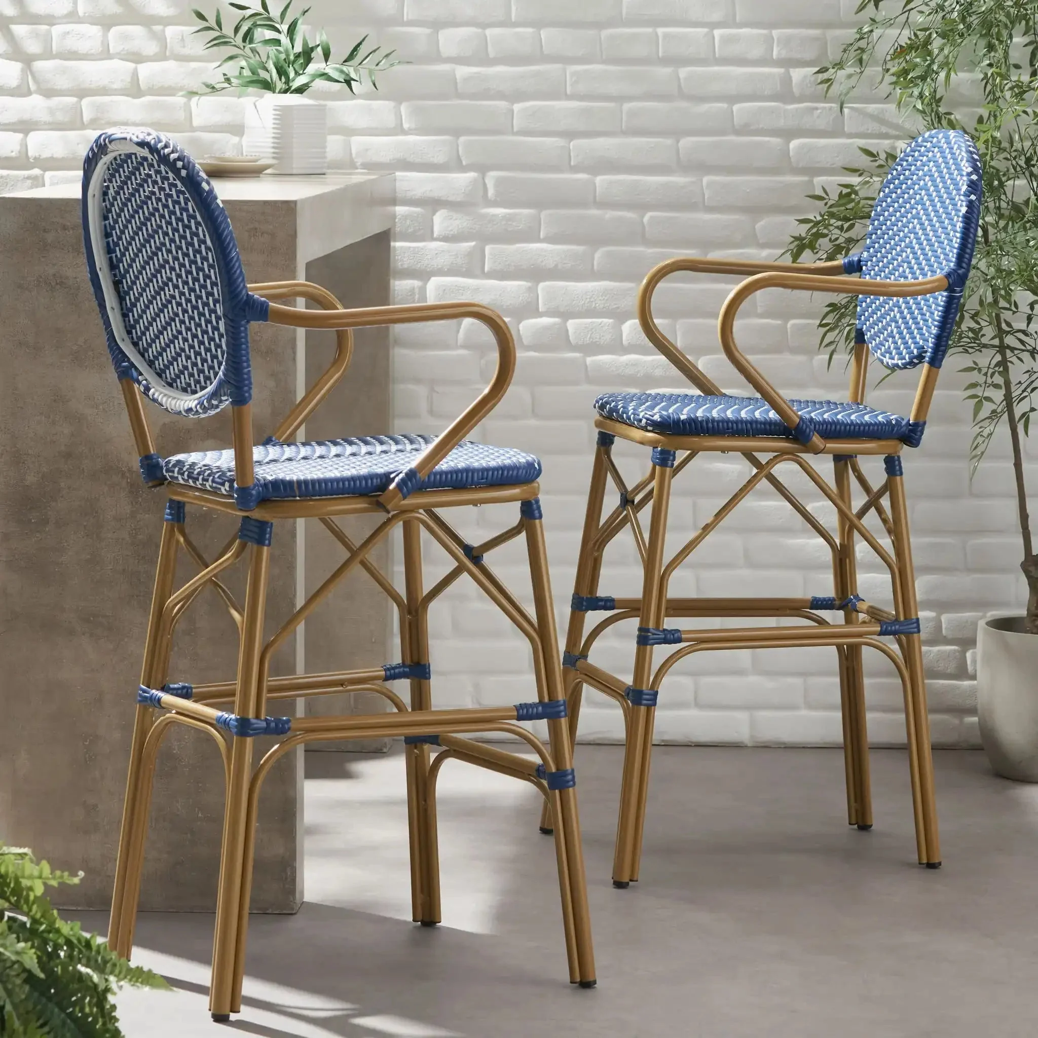 Outdoor Wicker And Aluminum French Barstools (Set of 2) - Image 3