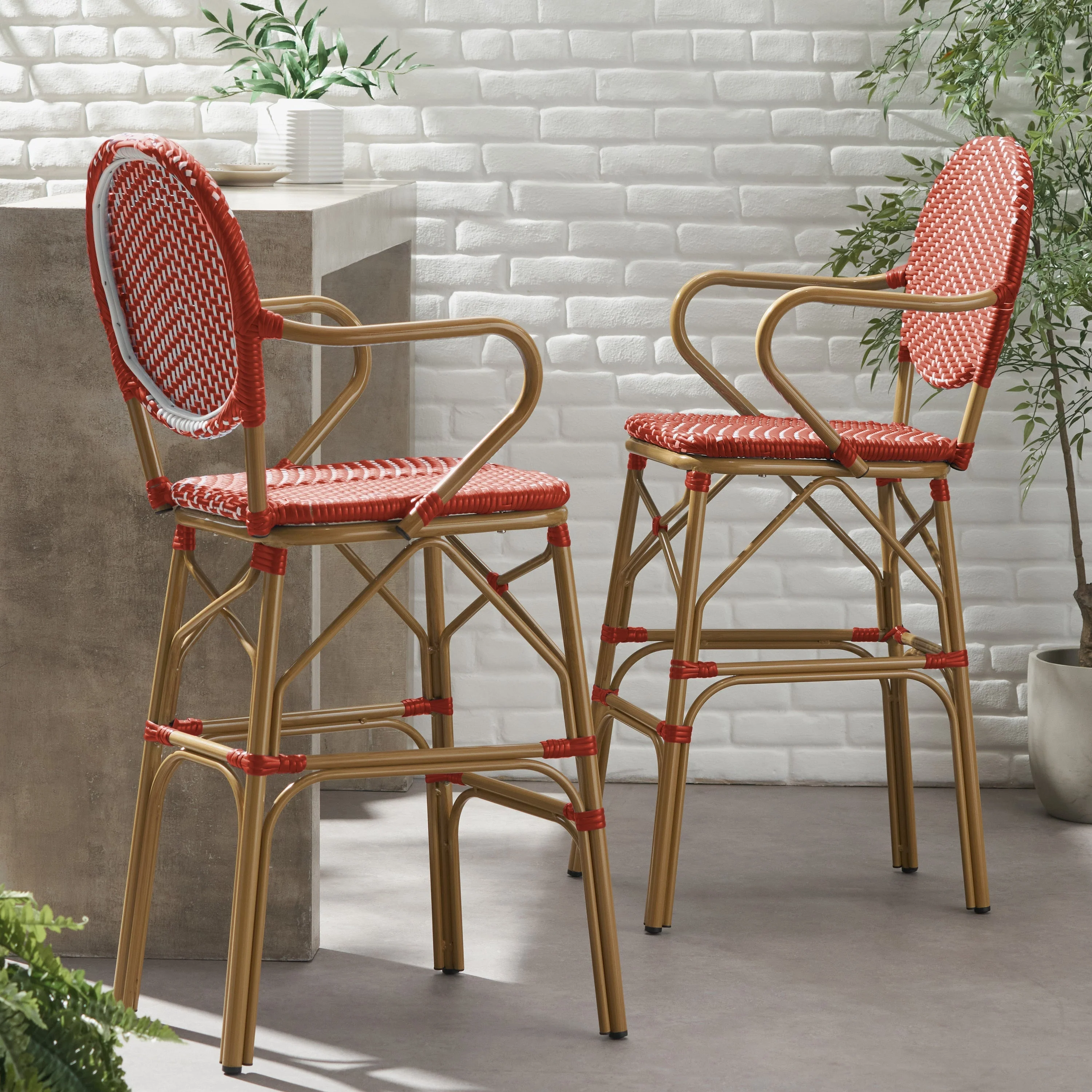 Outdoor Wicker and Aluminum French Barstools, Set of 2 - Image 3