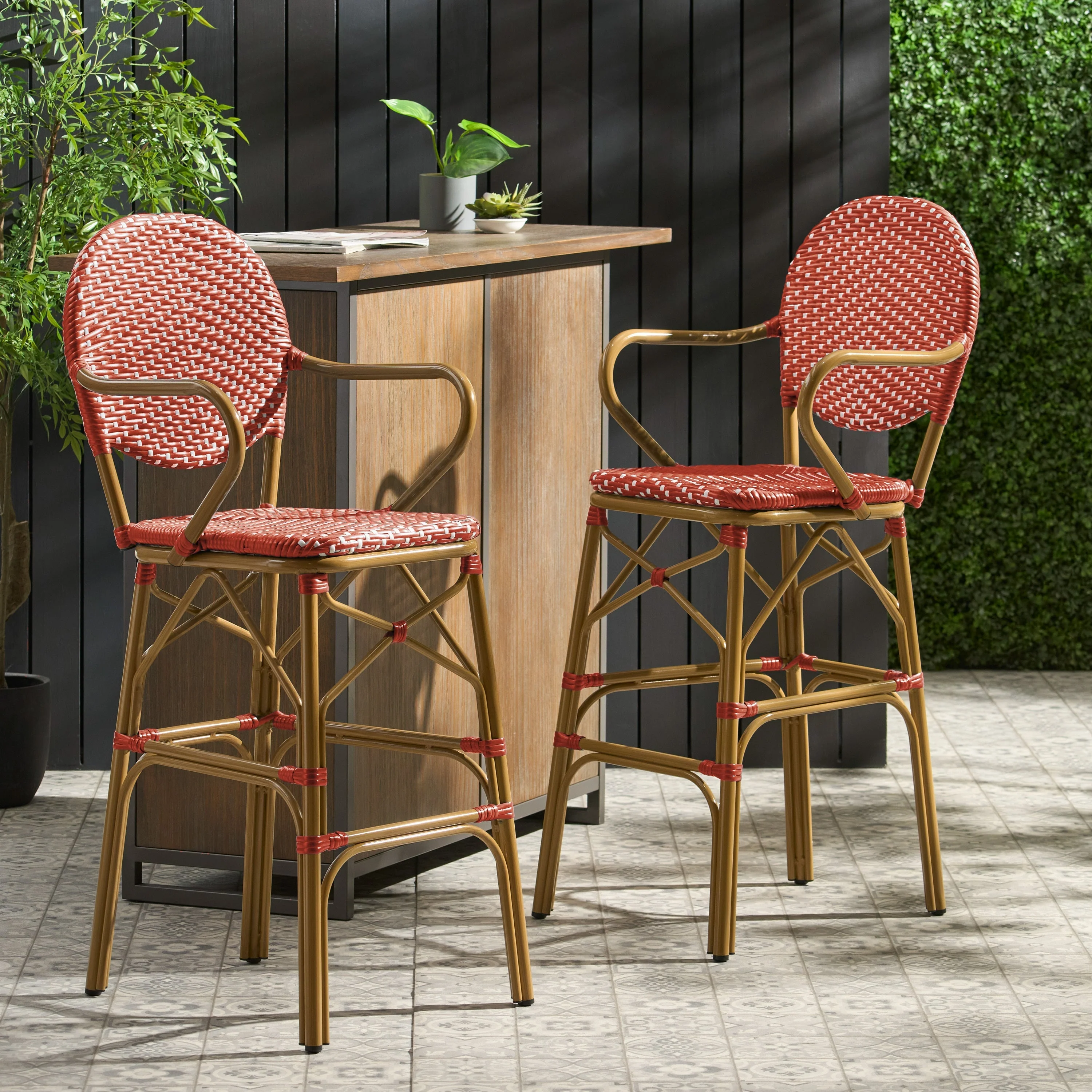Outdoor Wicker and Aluminum French Barstools, Set of 2 - Image 4