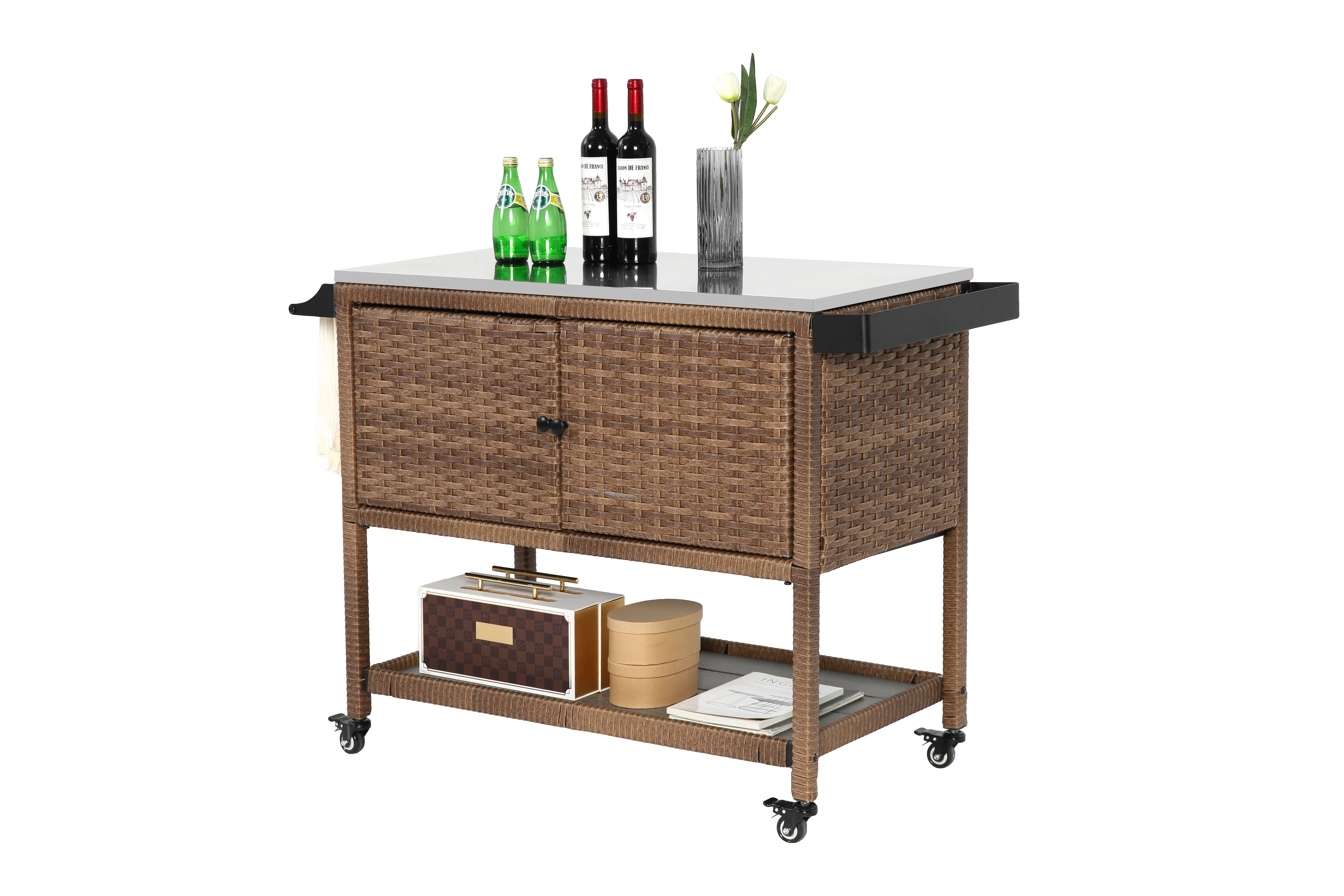 Outdoor Wicker Bar Cart - Image 3