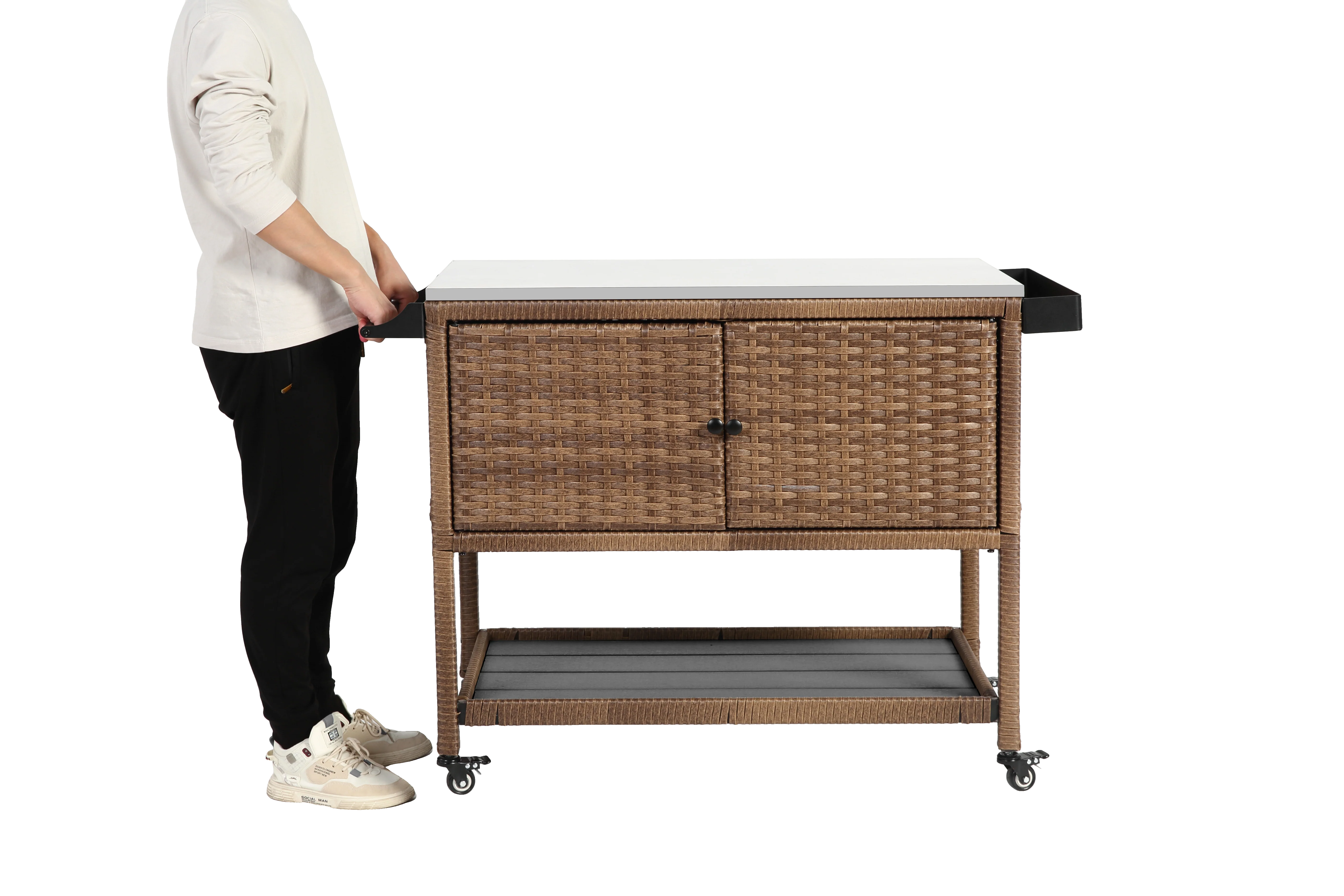 Outdoor Wicker Bar Cart - Image 4