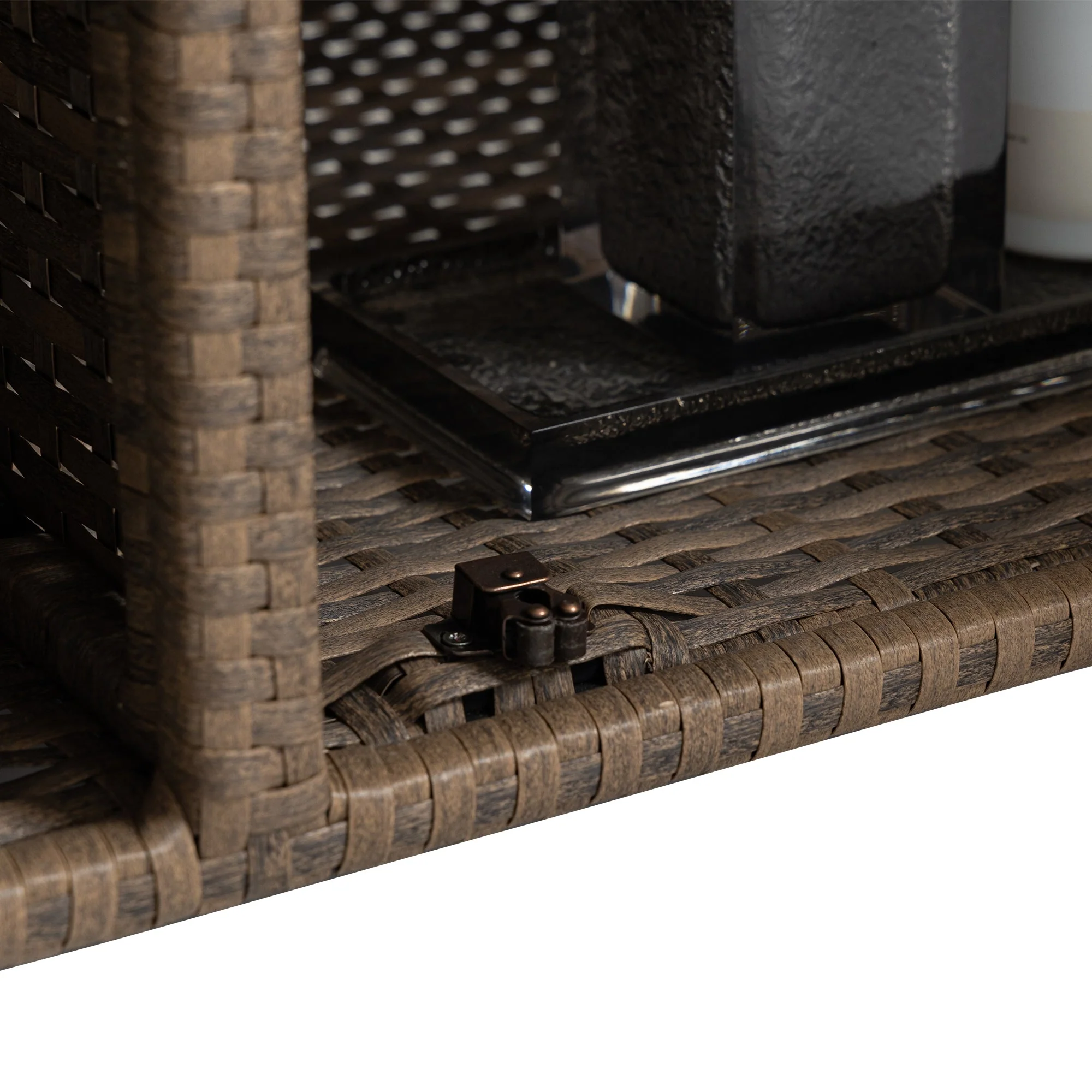 Outdoor Wicker Bar Cart with Glass Top and Wheels - Image 11