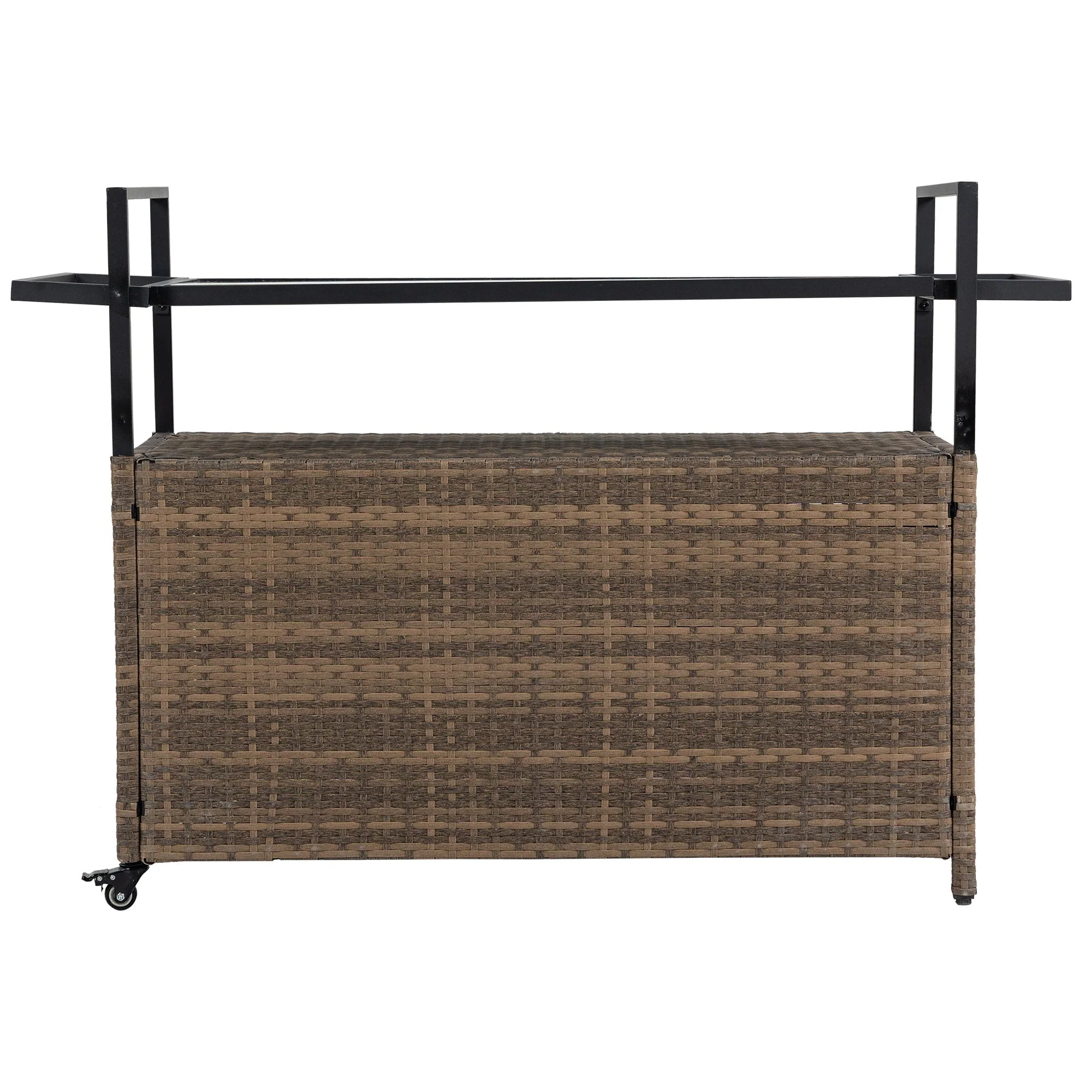 Outdoor Wicker Bar Cart with Glass Top and Wheels - Image 15