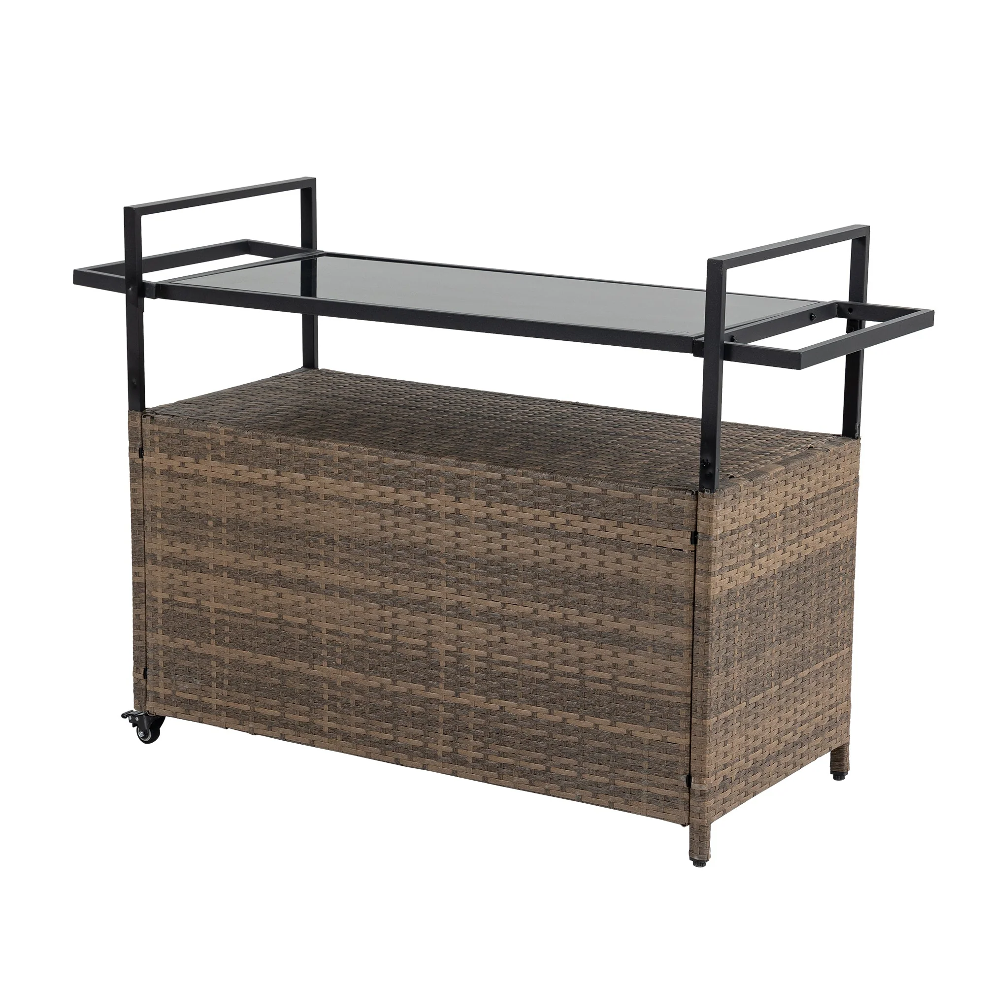 Outdoor Wicker Bar Cart with Glass Top and Wheels - Image 16