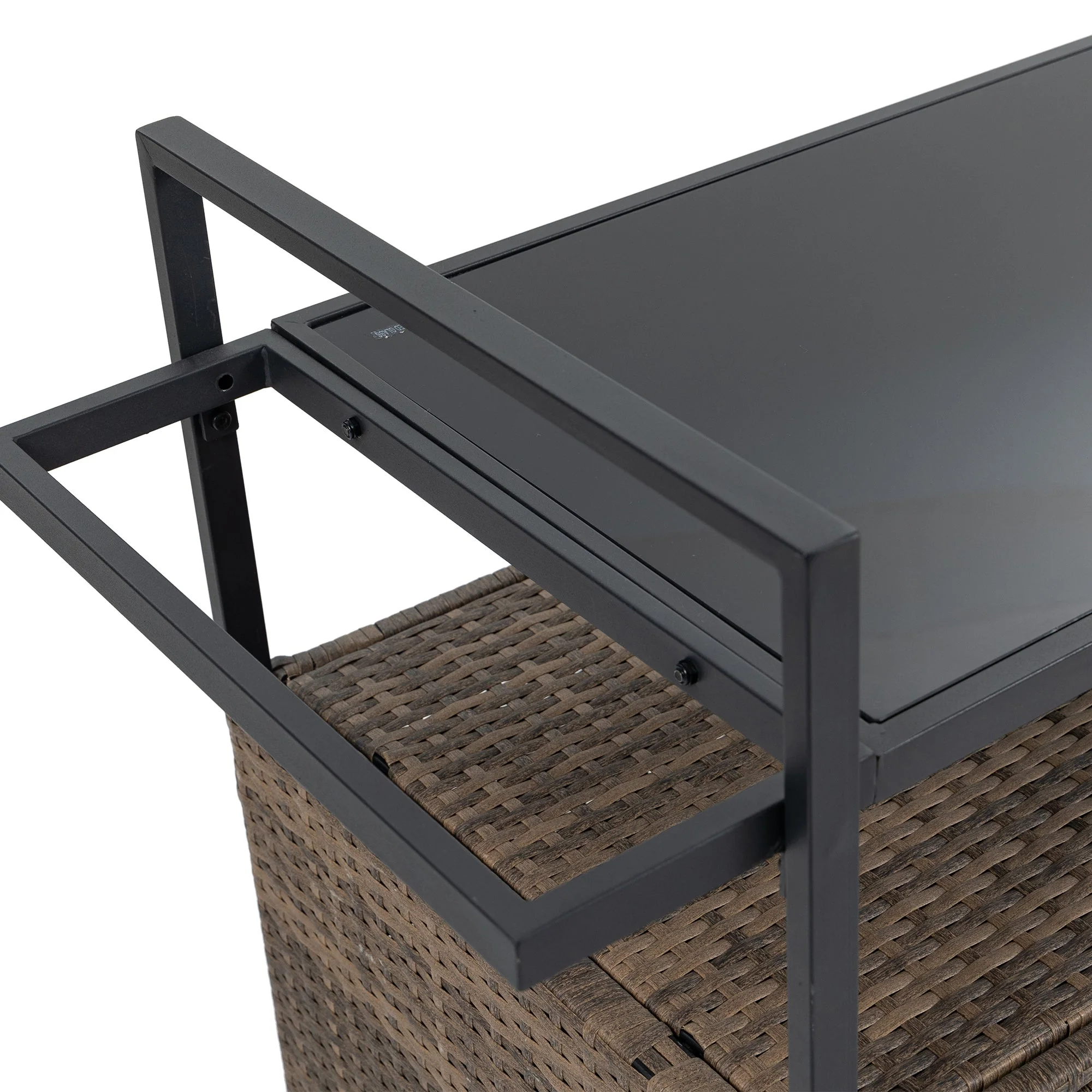 Outdoor Wicker Bar Cart with Glass Top and Wheels - Image 18