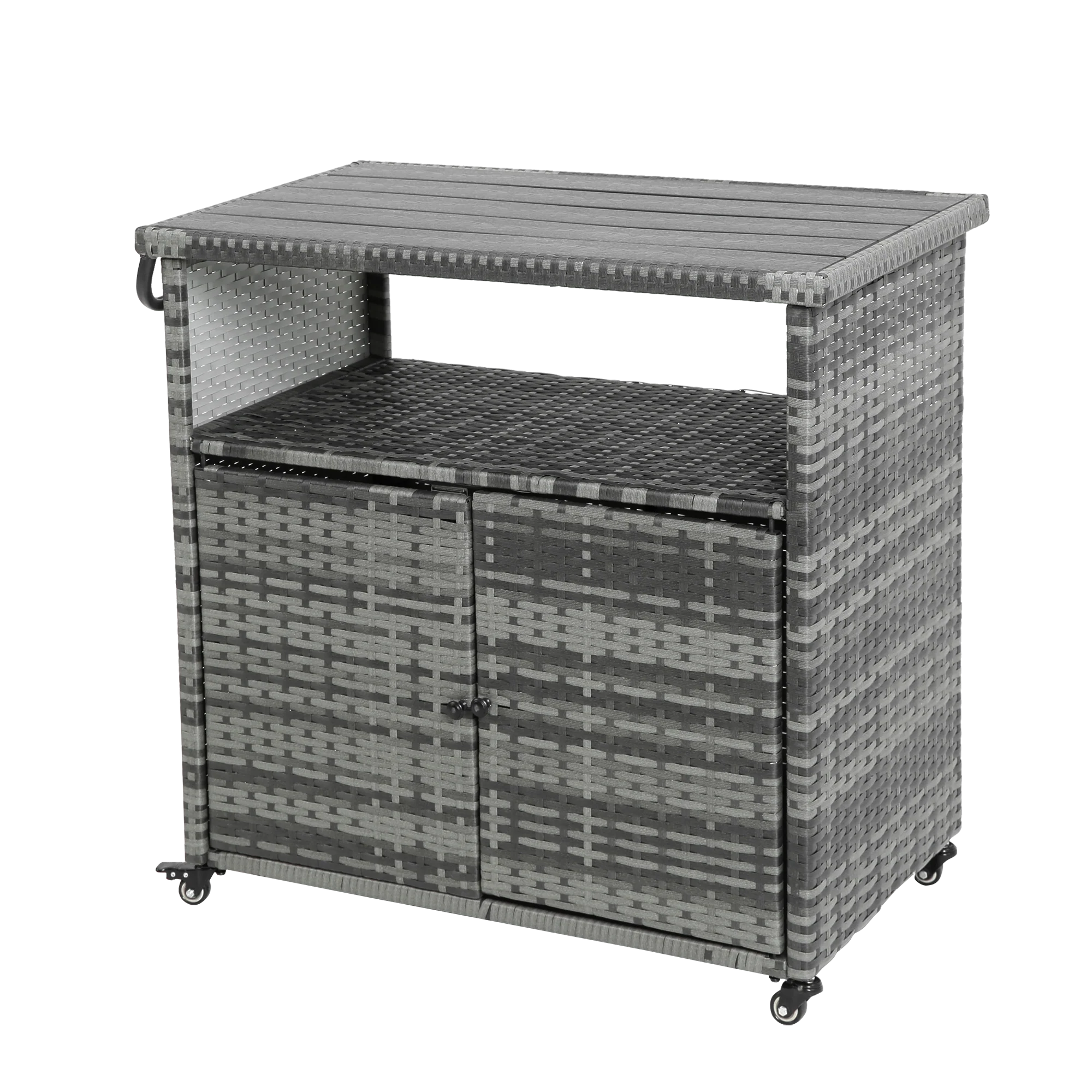 Outdoor Wicker Bar Cart with Glass Top and Wheels - Image 15