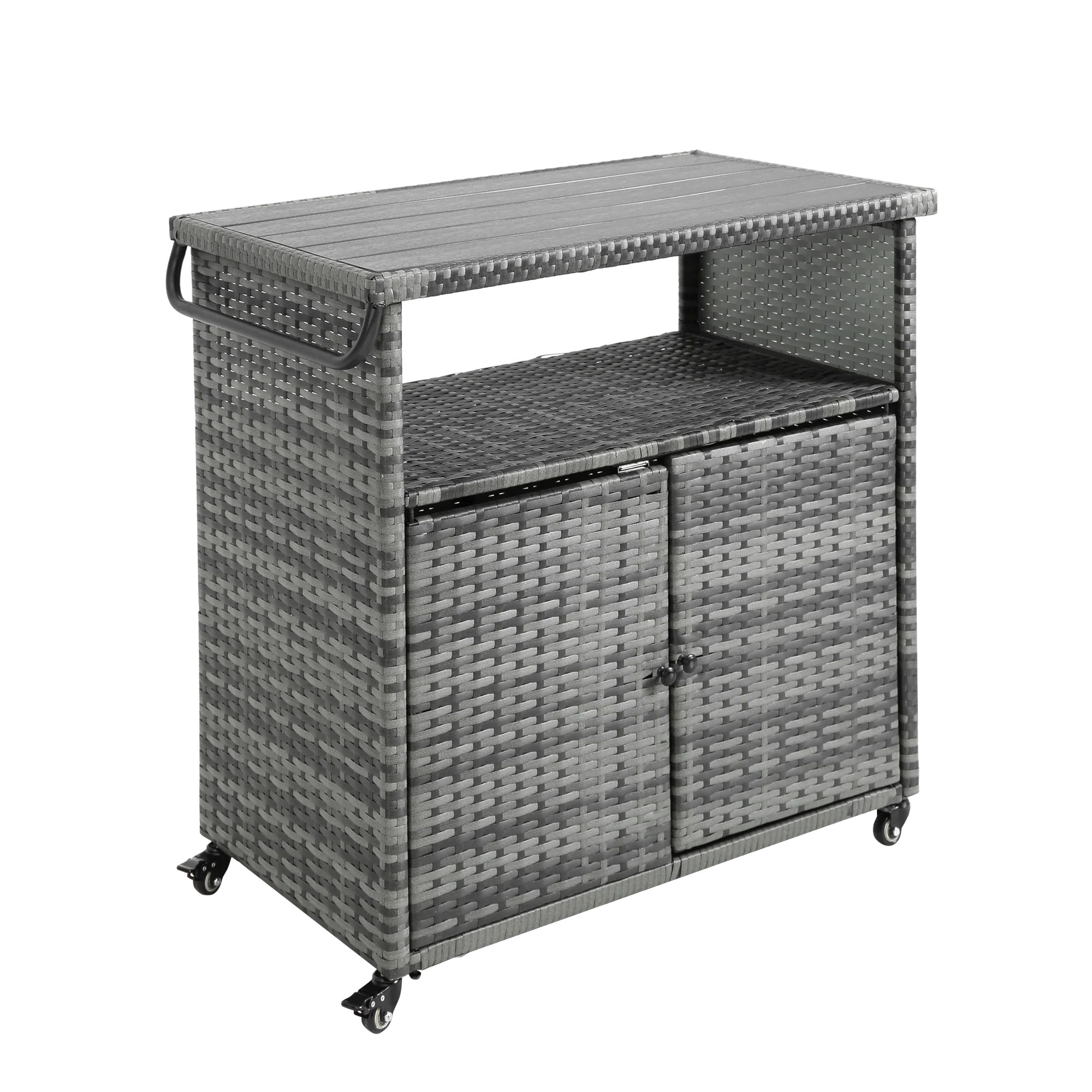 Outdoor Wicker Bar Cart with Glass Top and Wheels - Image 4