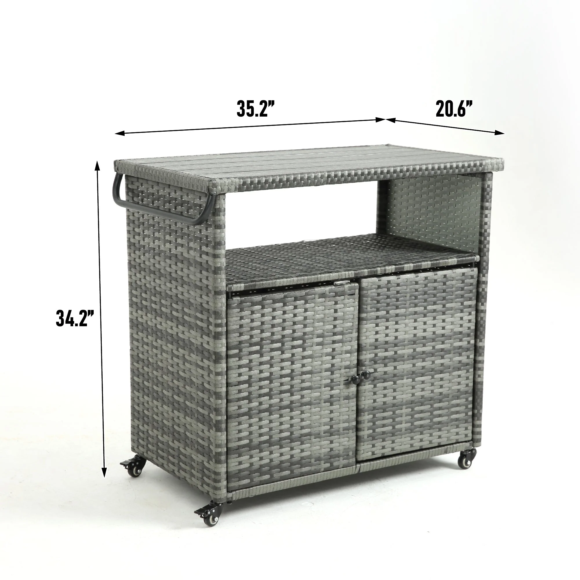 Outdoor Wicker Bar Cart with Glass Top and Wheels - Image 6