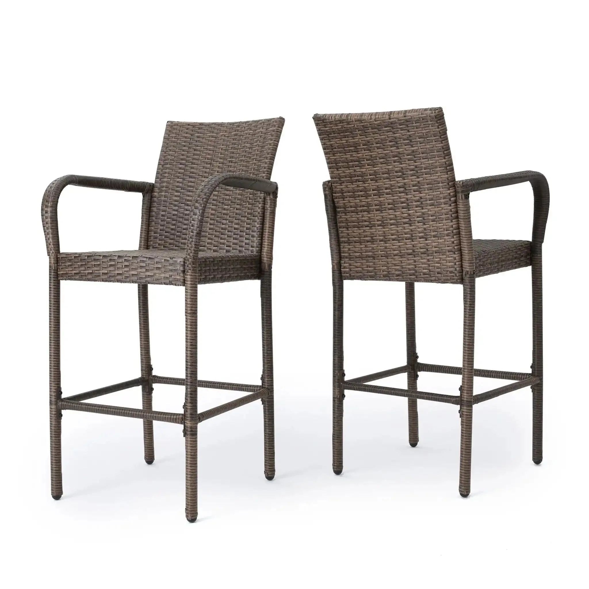 Outdoor Wicker Barstools With Rattan And Iron Frame - Image 2