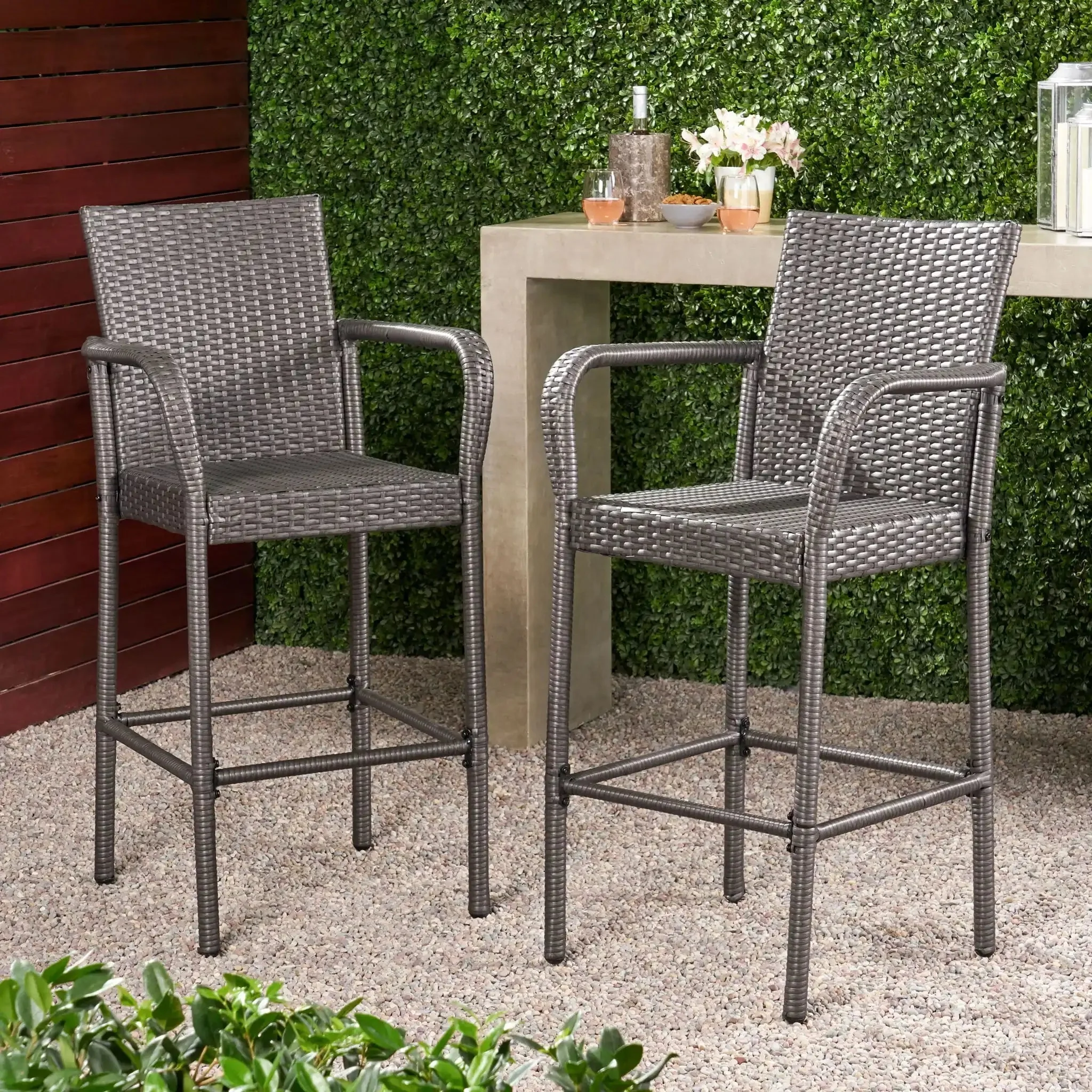 Outdoor Wicker Barstools With Rattan And Iron Frame - Image 6