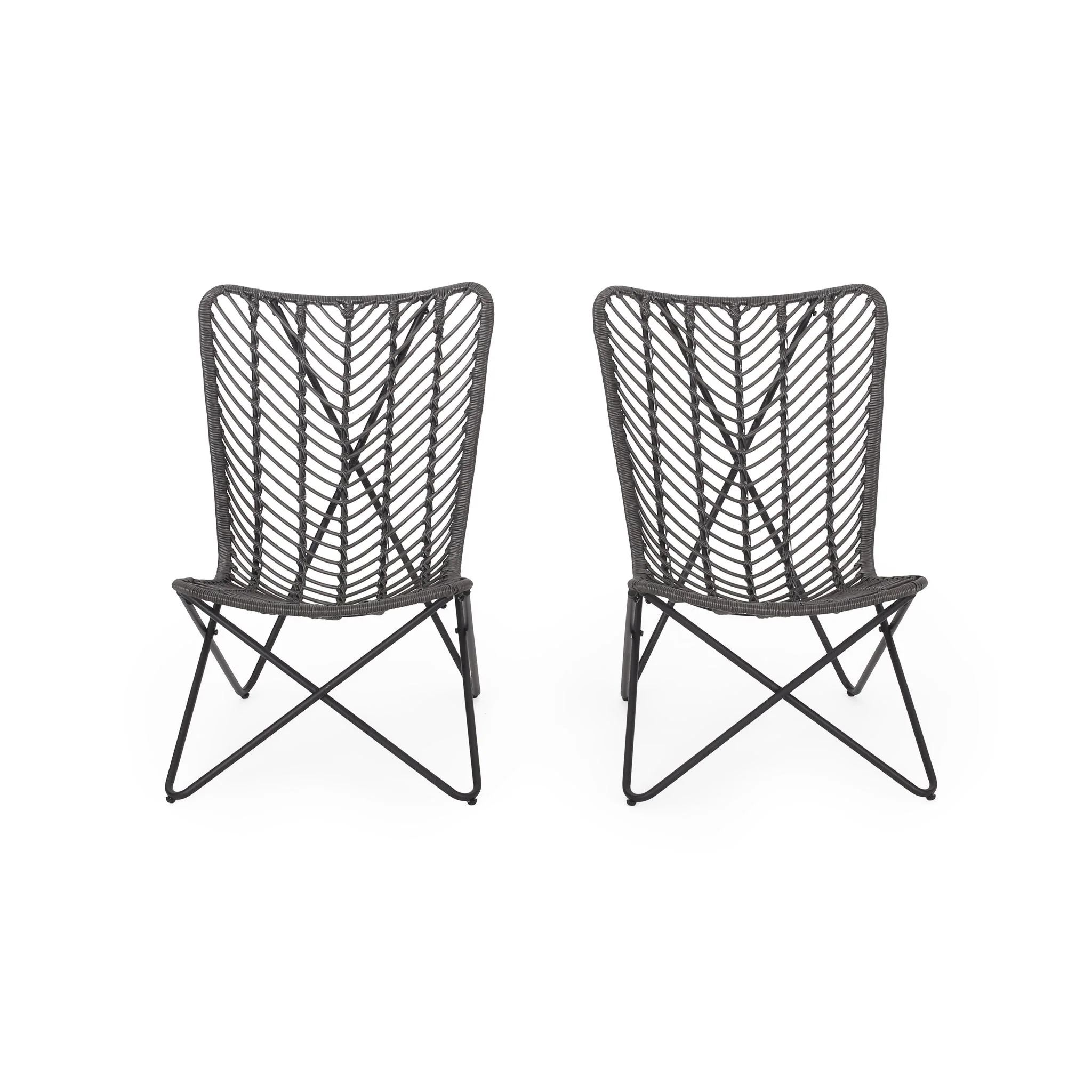 Outdoor Wicker Chair With Geometric Cross Base, (Set of 2) - Gray - Image 2
