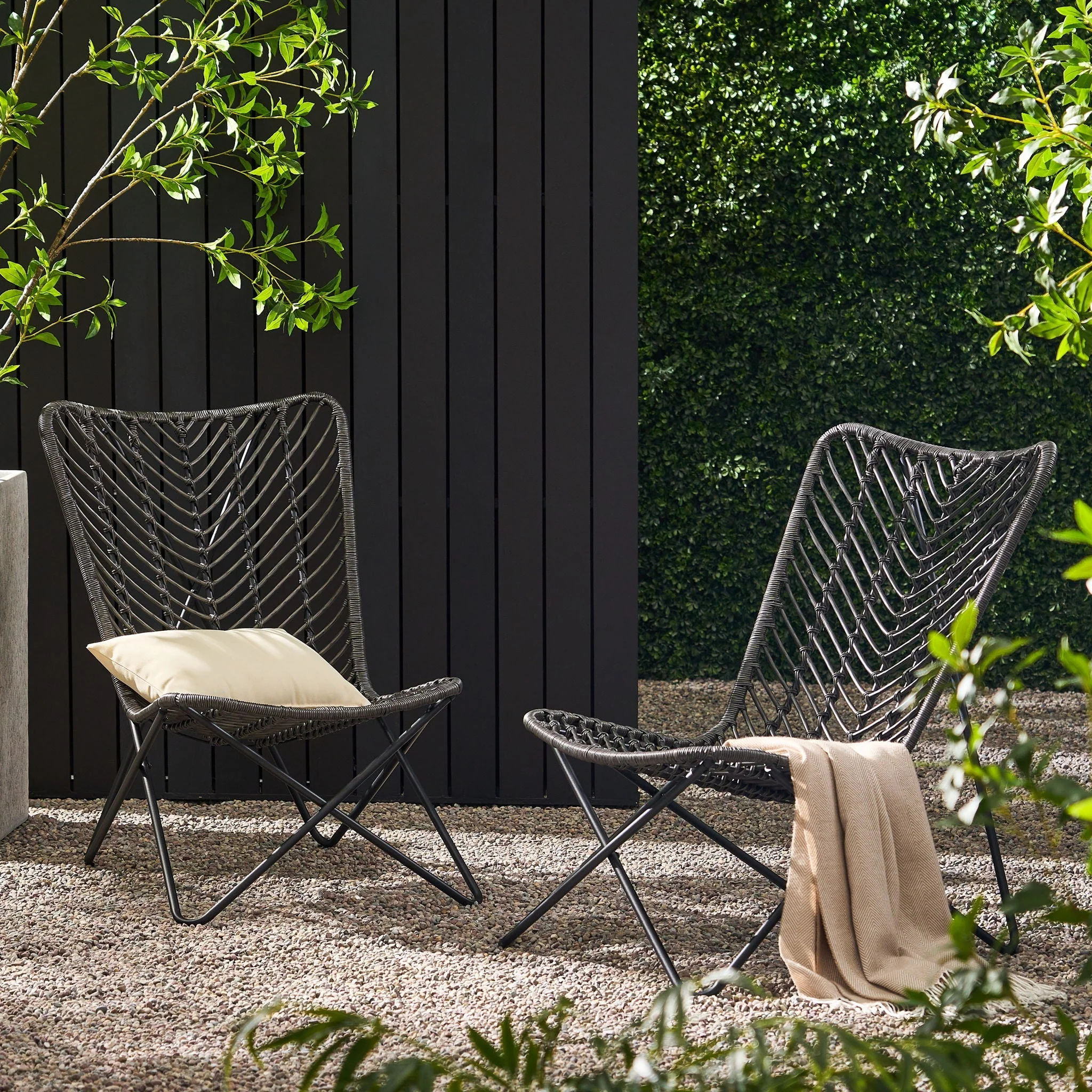 Outdoor Wicker Chair With Geometric Cross Base, (Set of 2) - Gray - Image 4