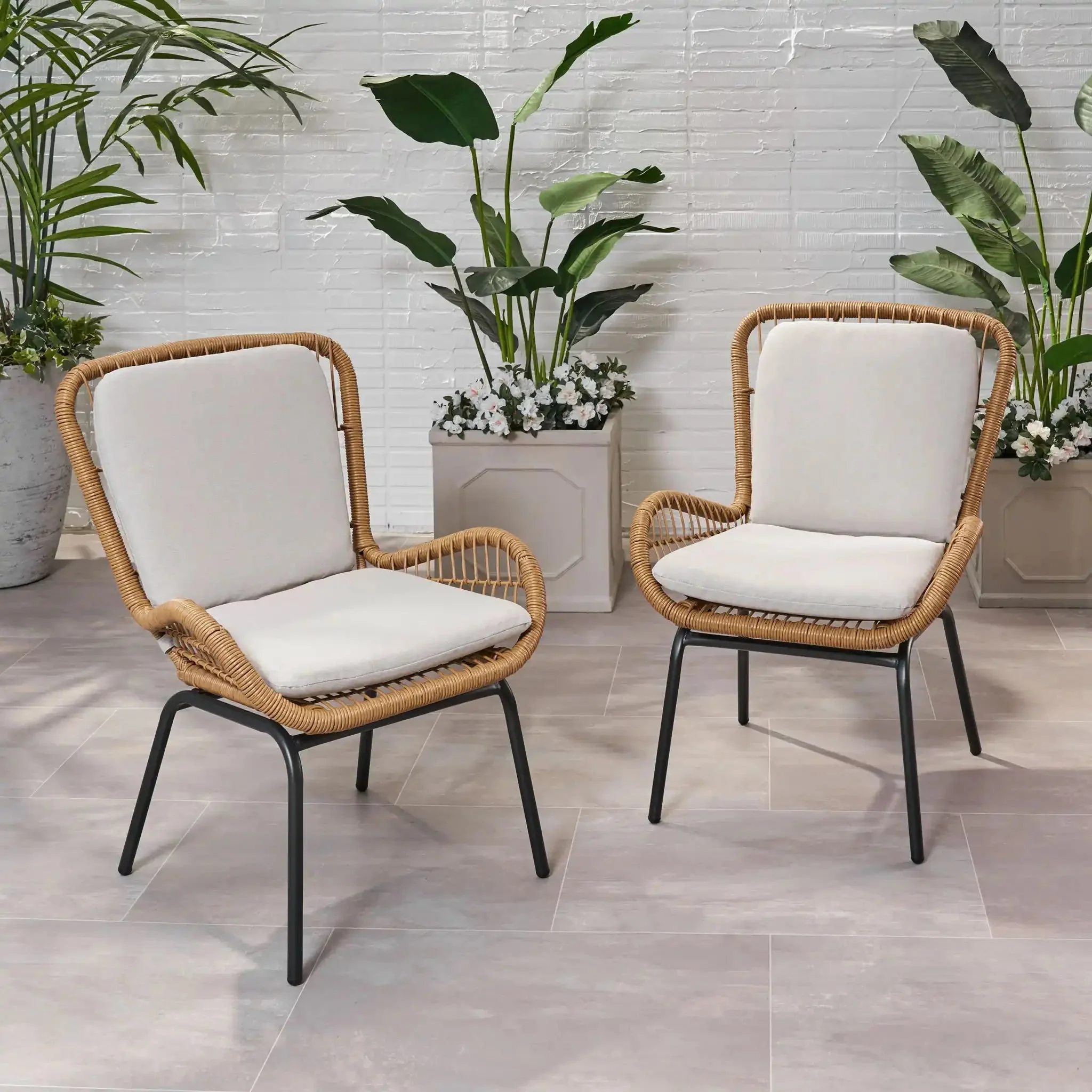 Outdoor Wicker Club Chair With Cushions (Set of 2) - Image 4
