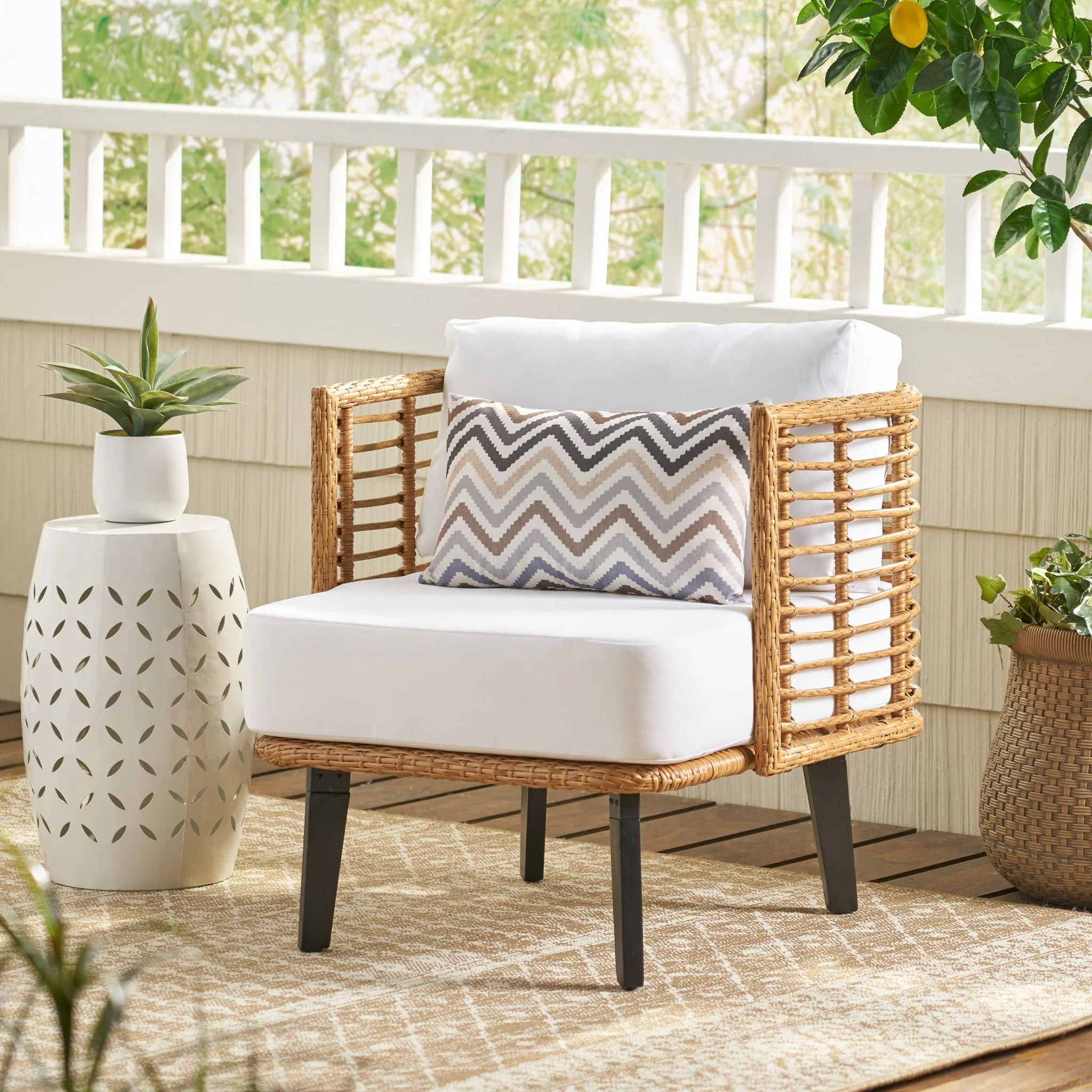 Outdoor Wicker Club Chair with Water Resistant Cushion - Brown - Image 3