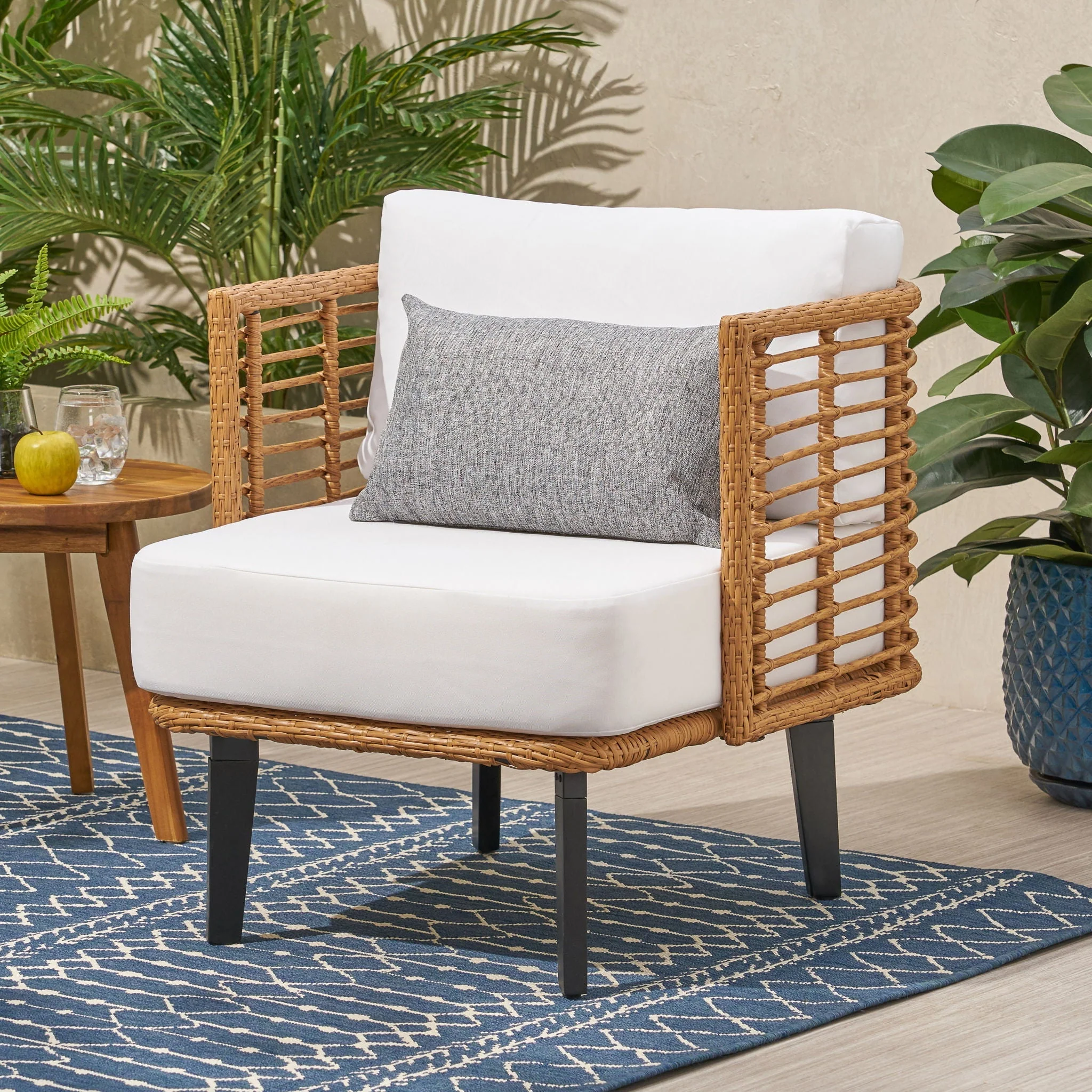 Outdoor Wicker Club Chair with Water Resistant Cushion - Brown - Image 4