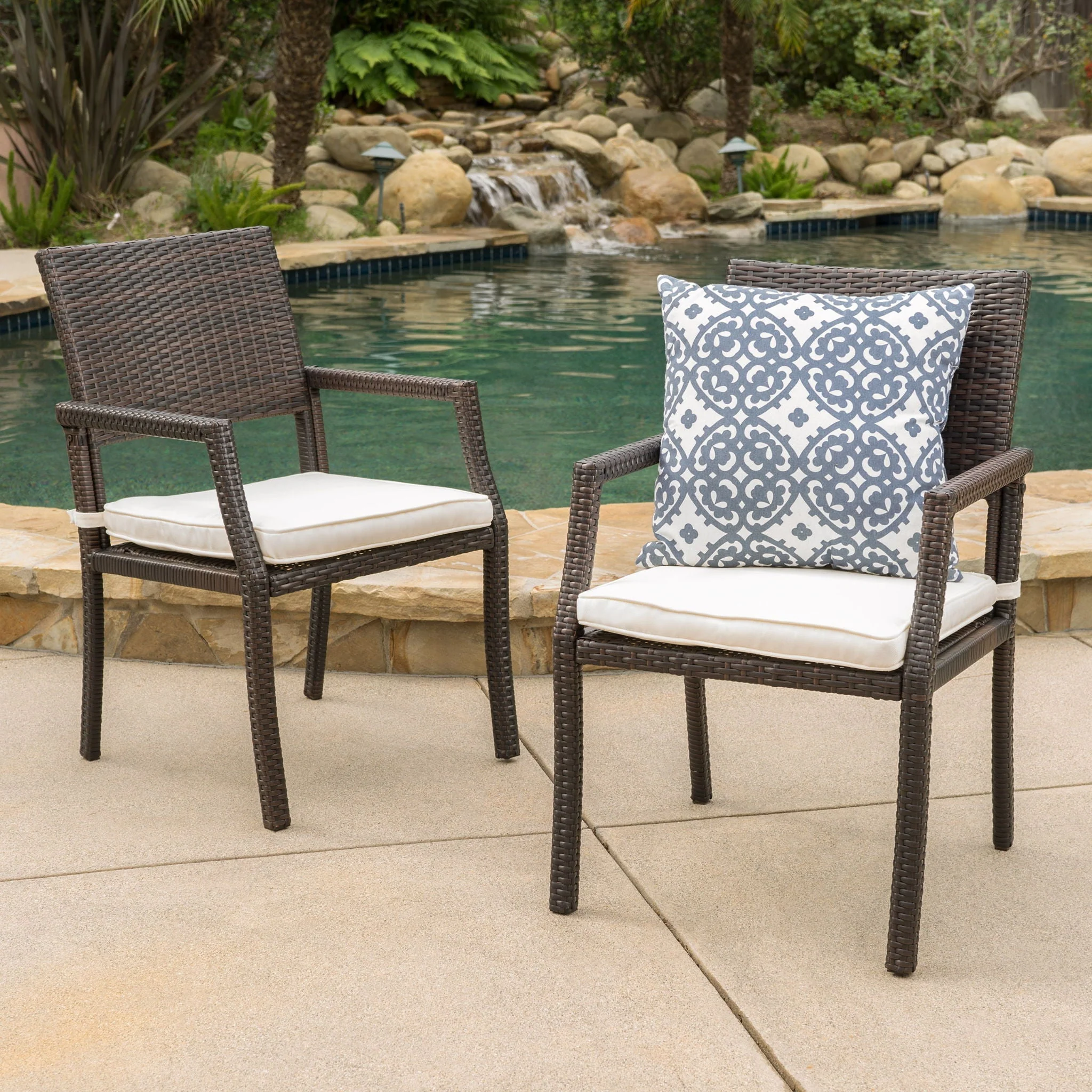 Outdoor Wicker Dining Chair With Water Resistant Cushions (Set of 2) - White / Brown - Image 2