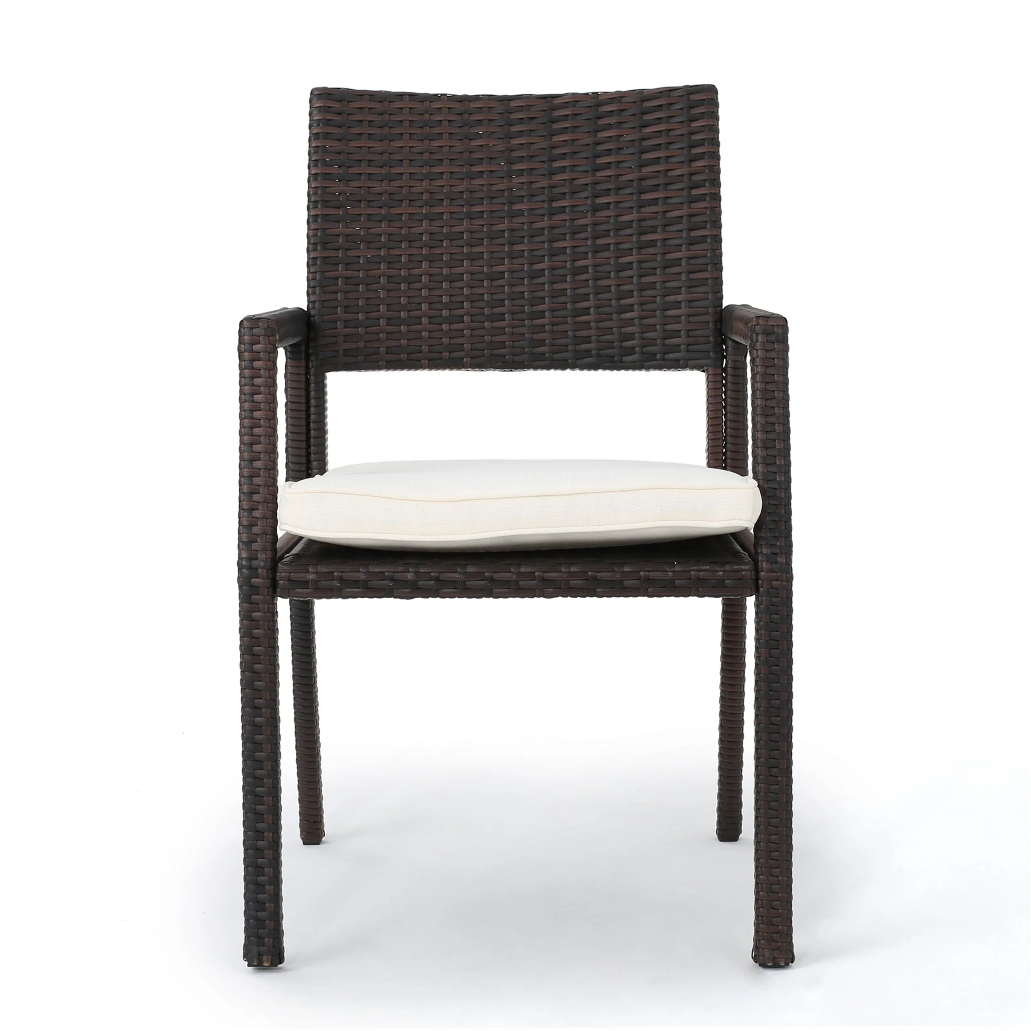 Outdoor Wicker Dining Chair With Water Resistant Cushions (Set of 2) - White / Brown - Image 3