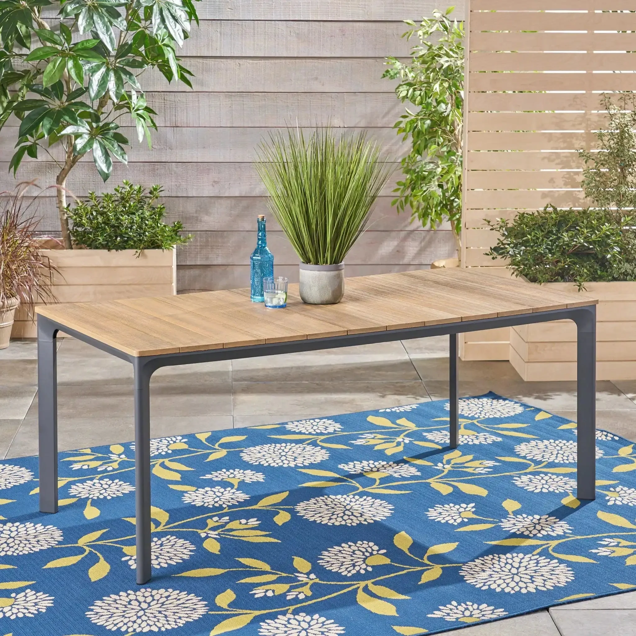 Outdoor Wicker Rectangular Dining Table With Iron Frame And Water Resistant Rattan - Image 3