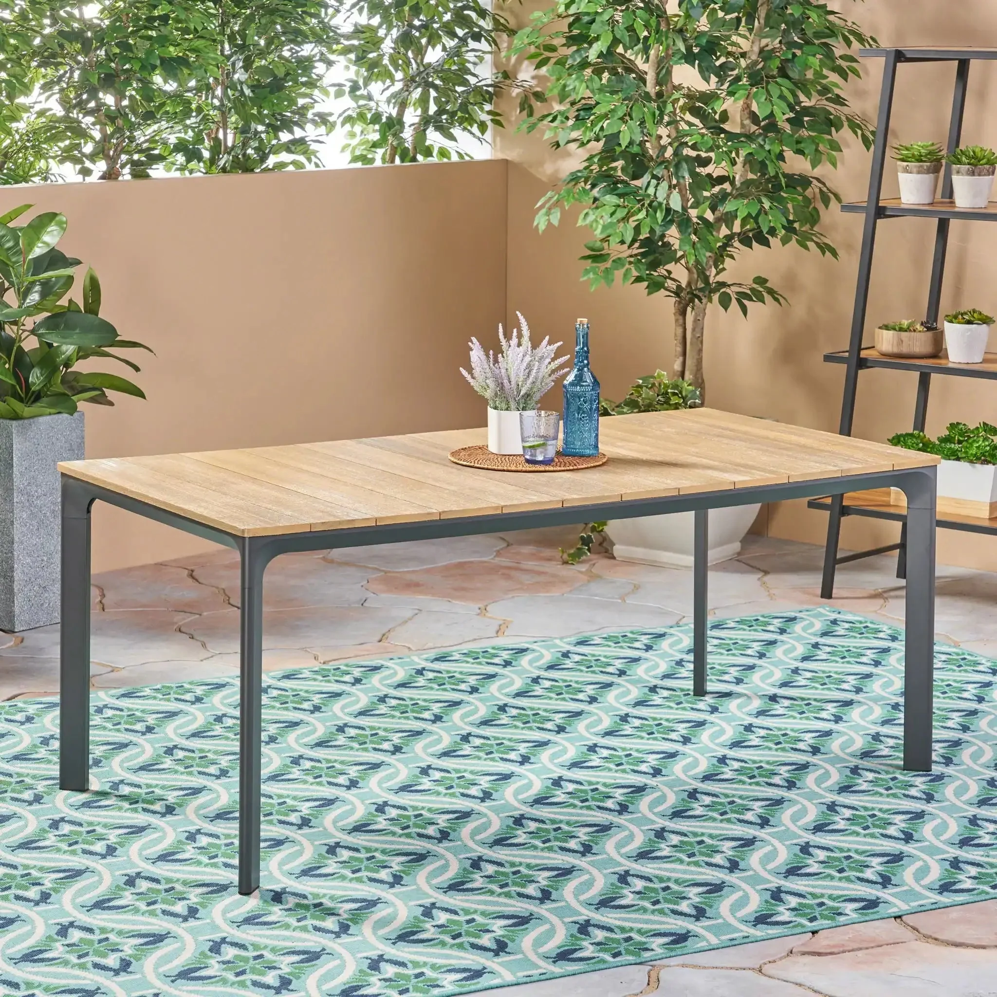 Outdoor Wicker Rectangular Dining Table With Iron Frame And Water Resistant Rattan - Image 4
