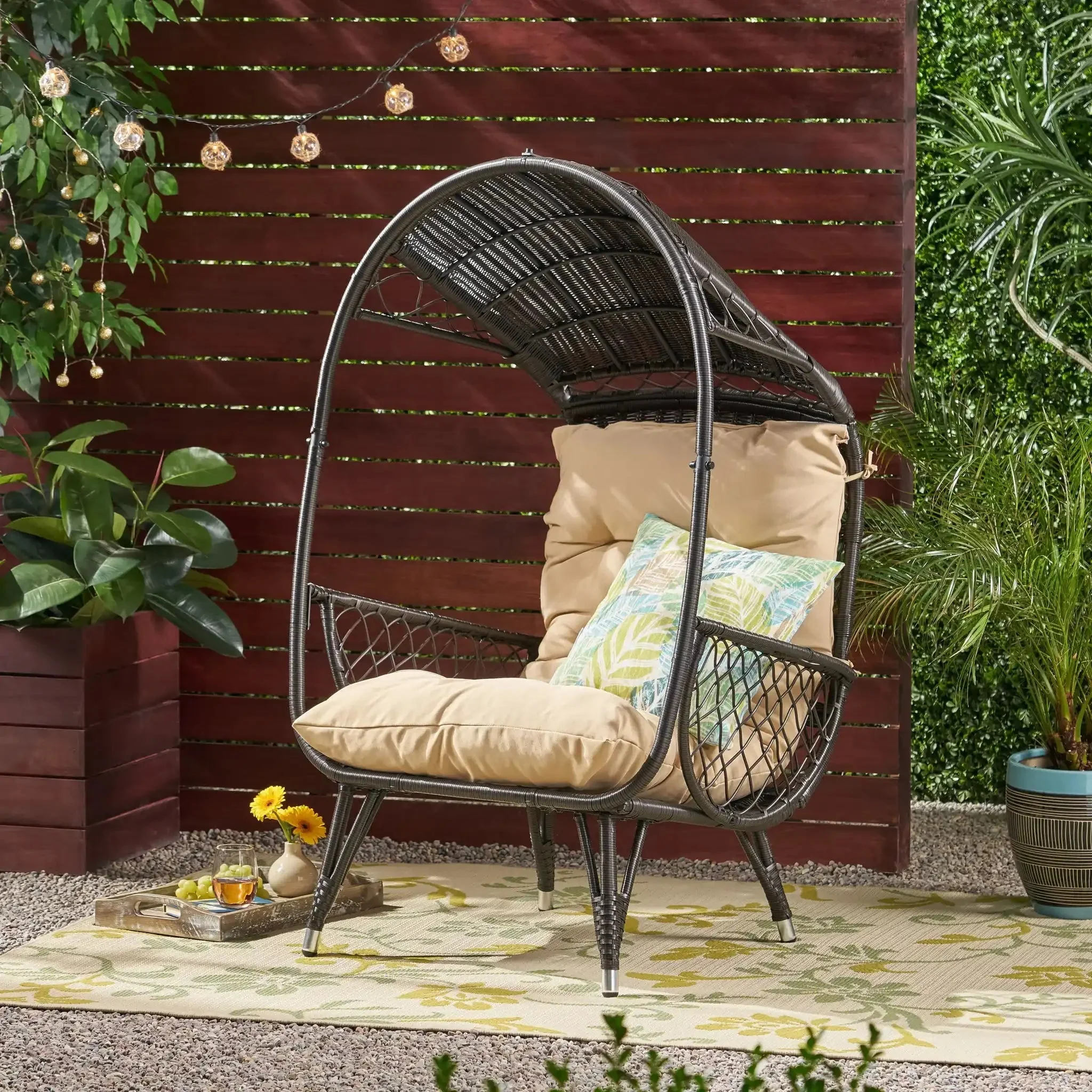 Outdoor Wicker Standing Basket Chair With Cushion - Image 3