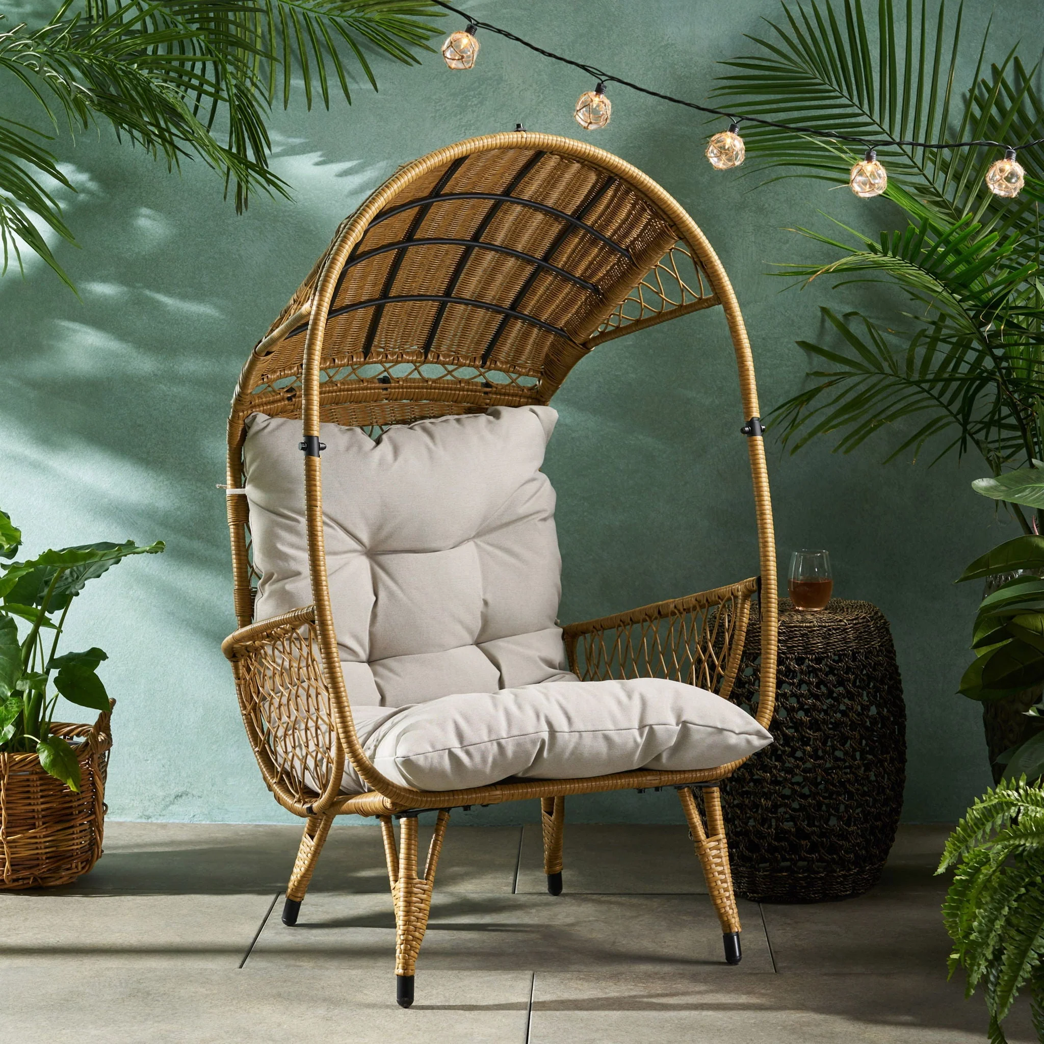 Outdoor Wicker Standing Basket Chair With Cushion - Image 4