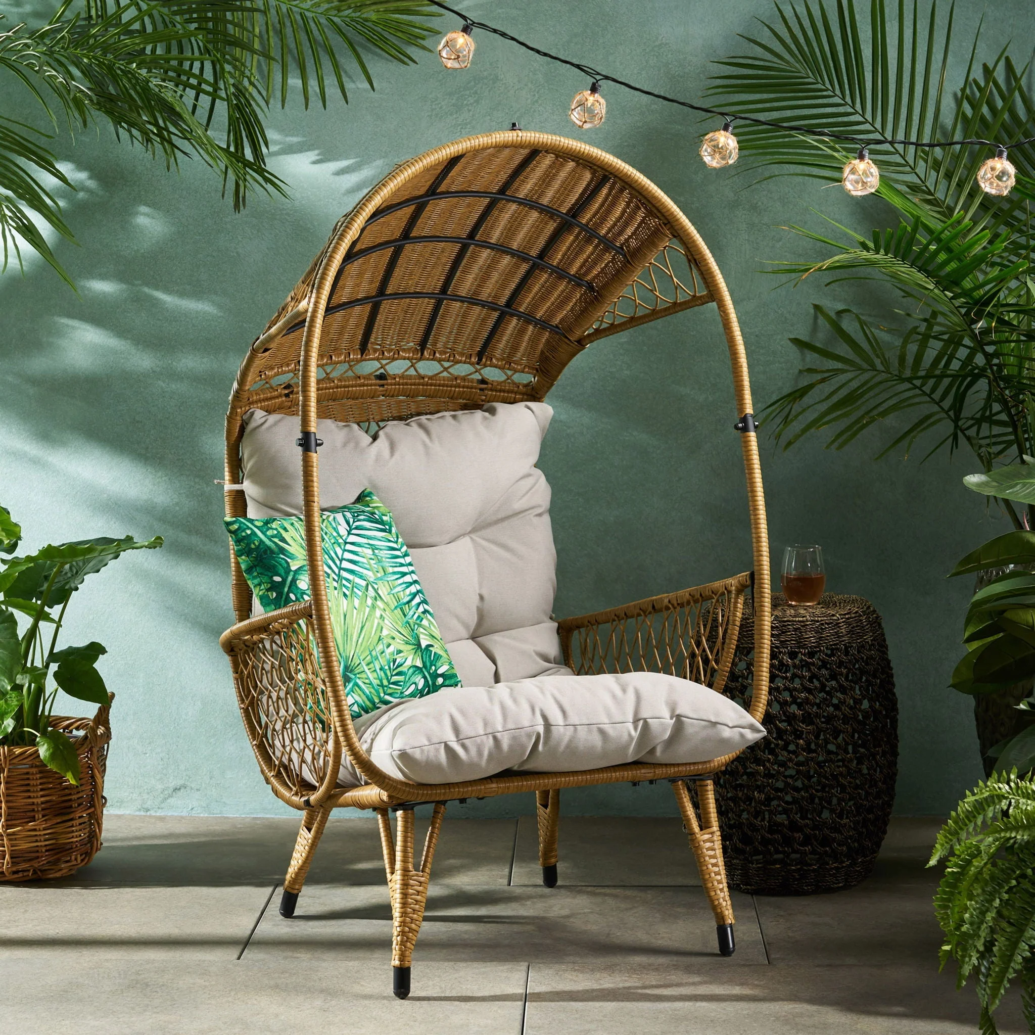 Outdoor Wicker Standing Basket Chair With Cushion - Image 6