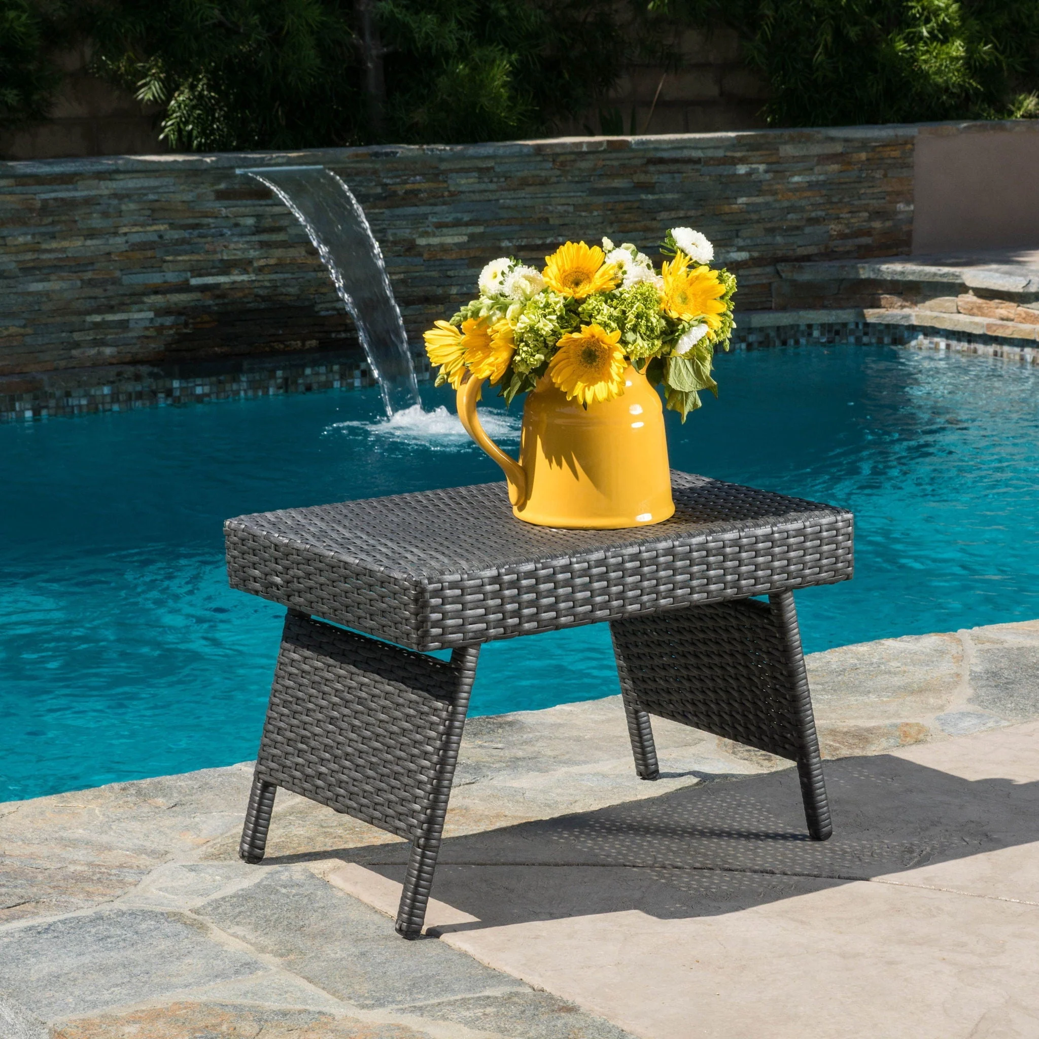 Outdoor Wicker Table With Rectangular Tabletop - Gray - Image 4
