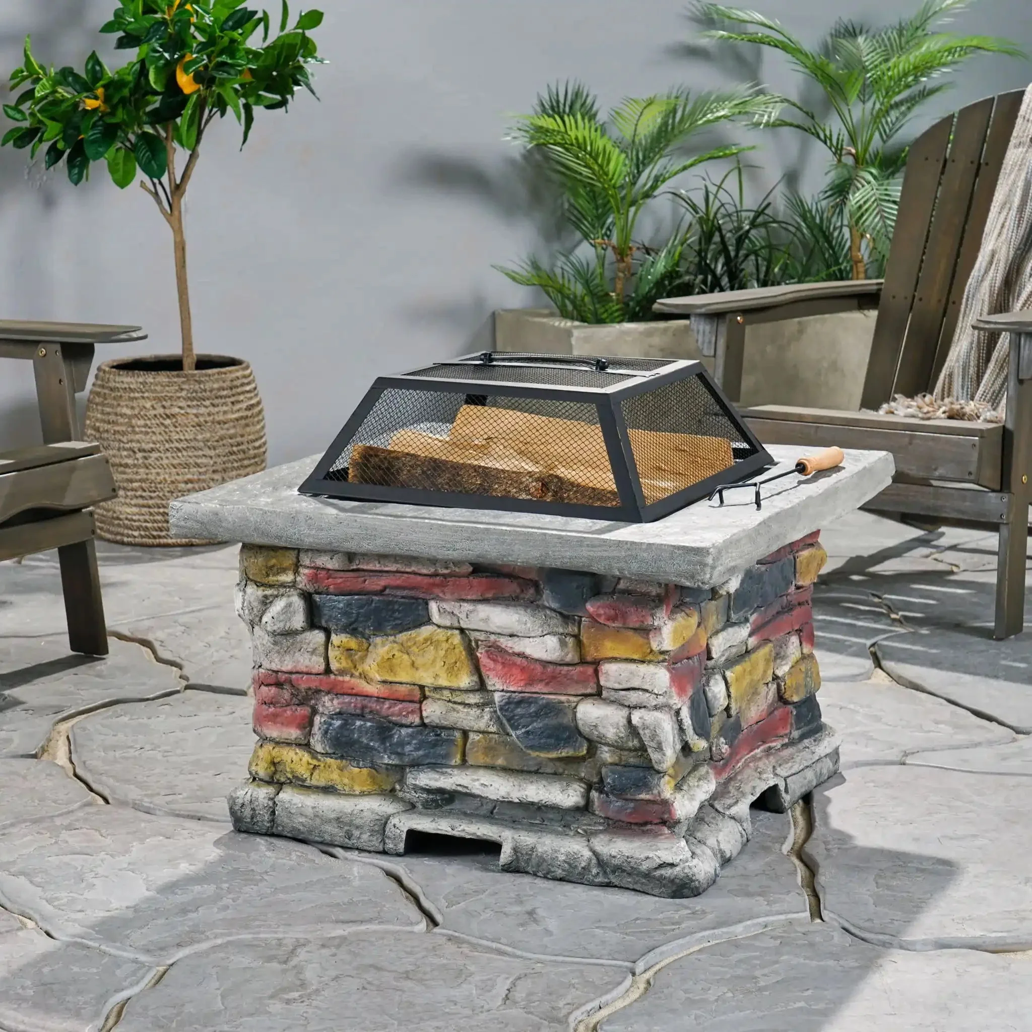 Outdoor Wood Burning Magnesium Oxide Fire Pit with Lid - Image 3