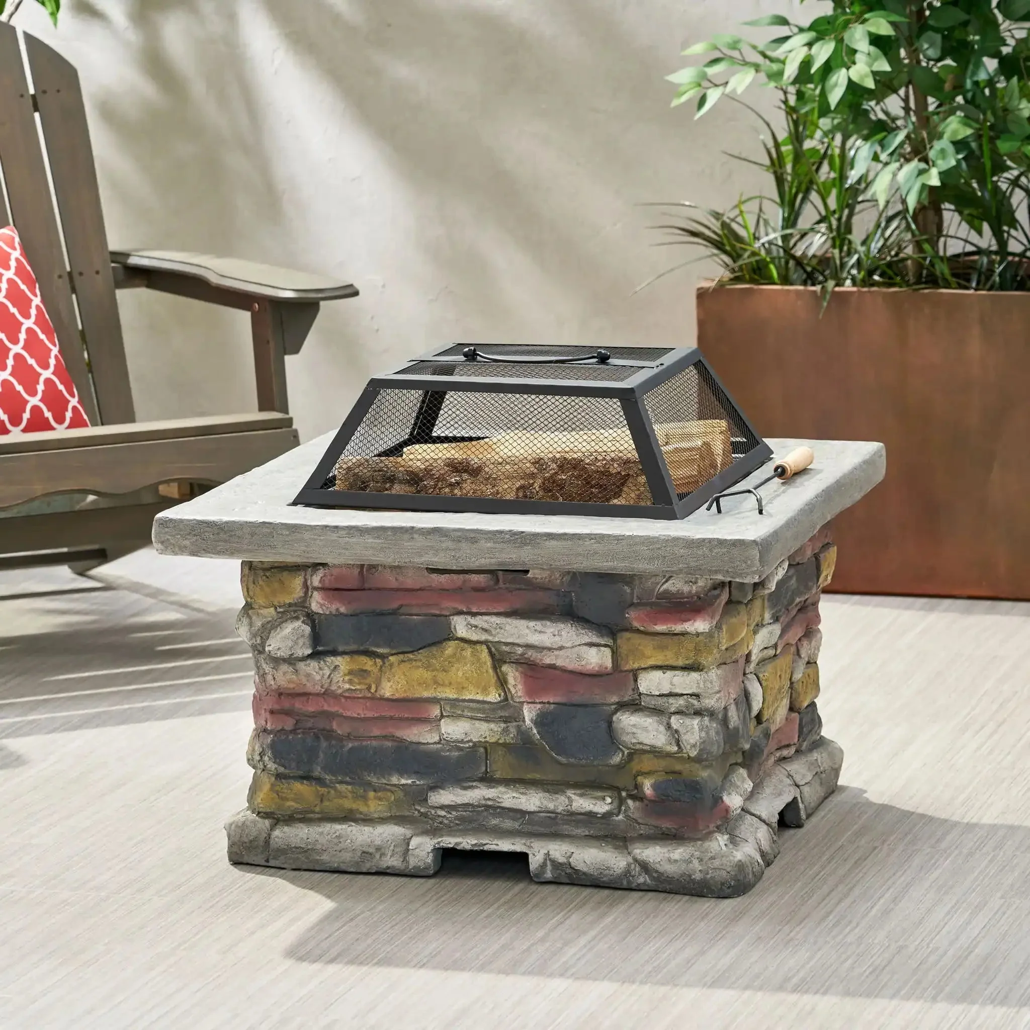 Outdoor Wood Burning Magnesium Oxide Fire Pit with Lid - Image 4