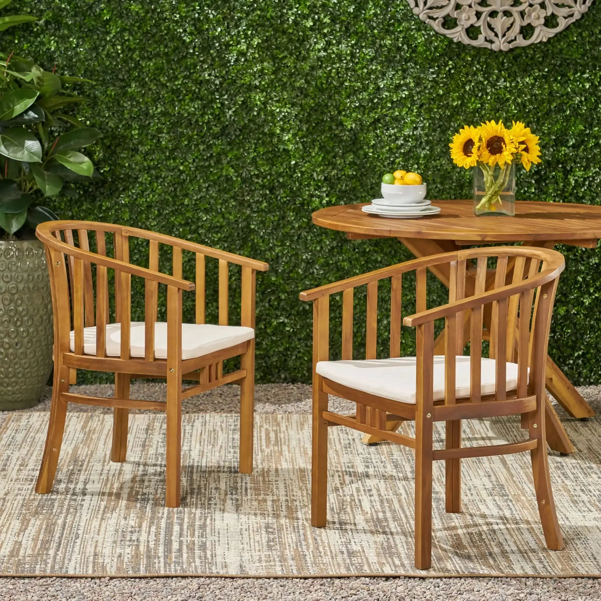 Outdoor Wooden Dining Chairs With Cushions (Set of 2) - Image 4