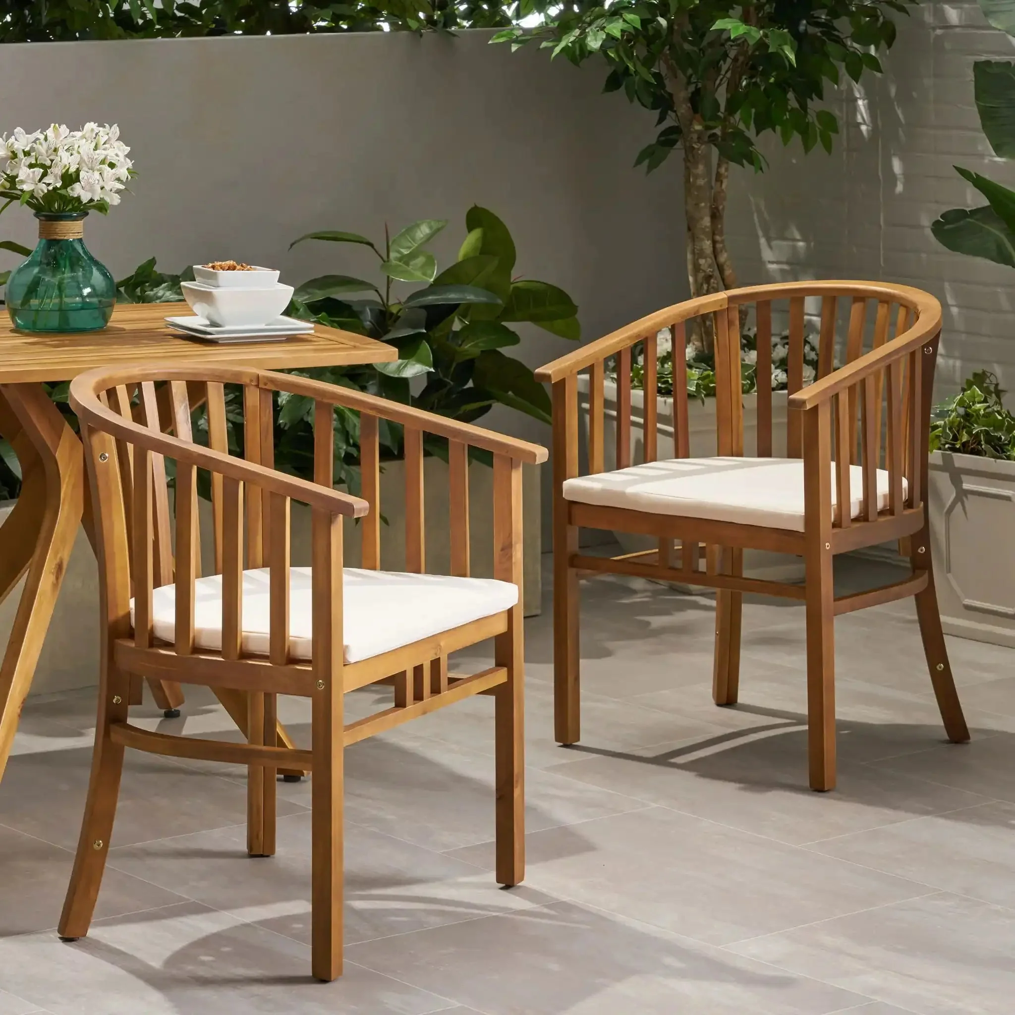 Outdoor Wooden Dining Chairs With Cushions (Set of 2) - Image 6