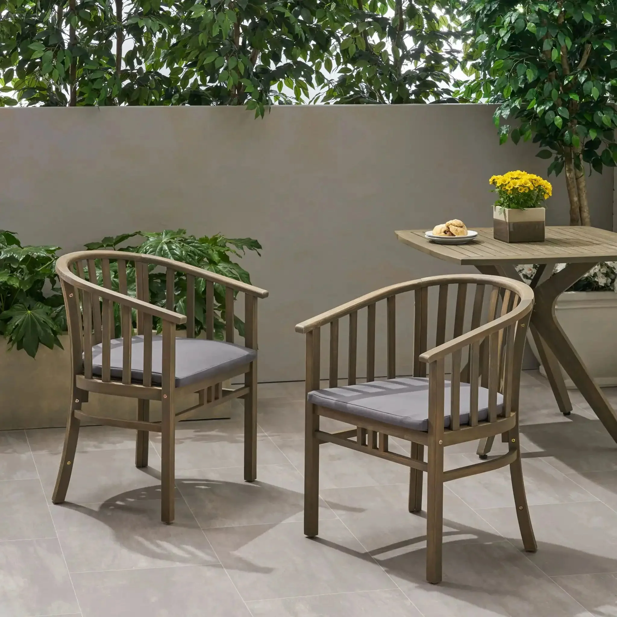 Outdoor Wooden Dining Chairs With Cushions (Set of 2) - Image 7