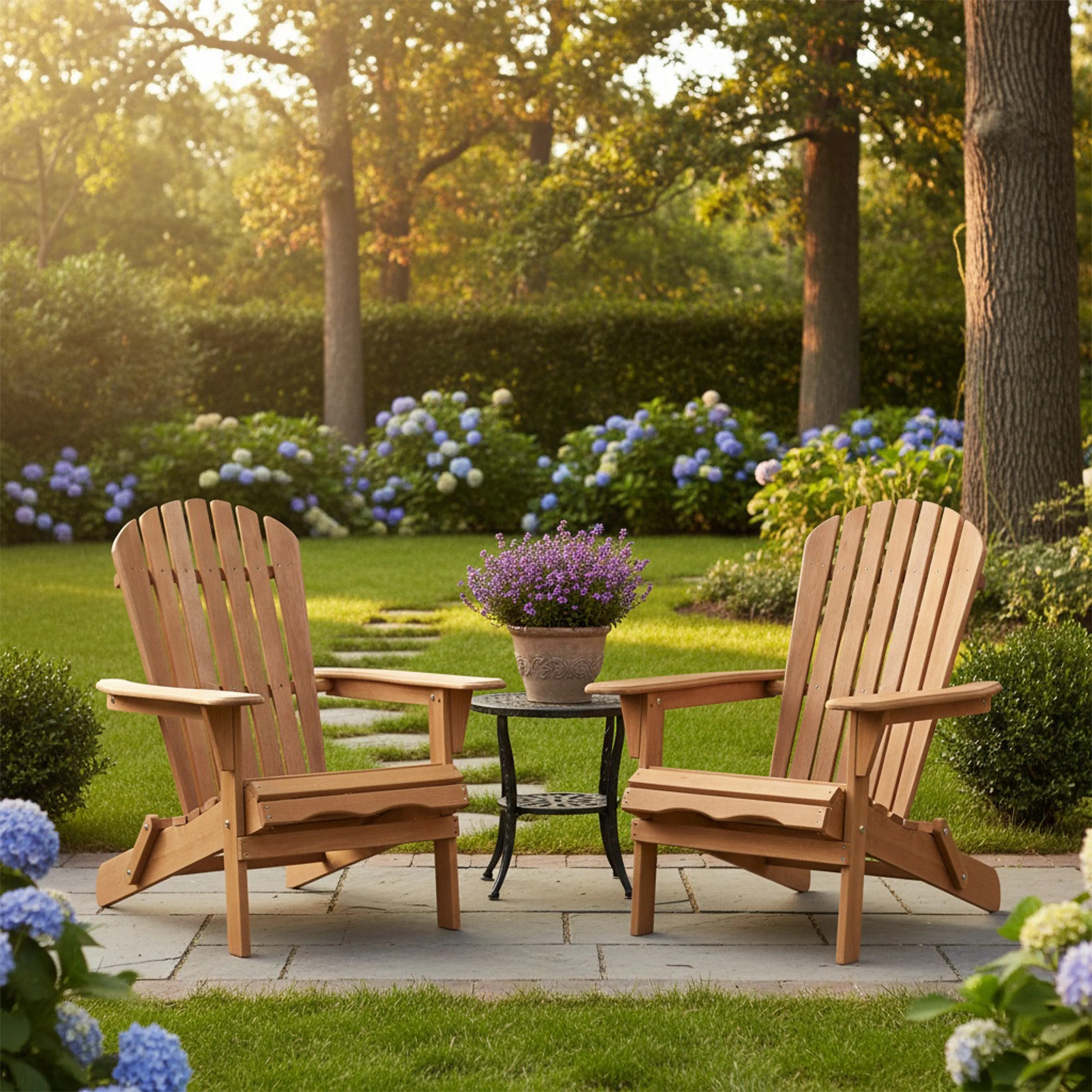 Outdoor Wooden Folding Adirondack Chair Set of 2 - Image 2